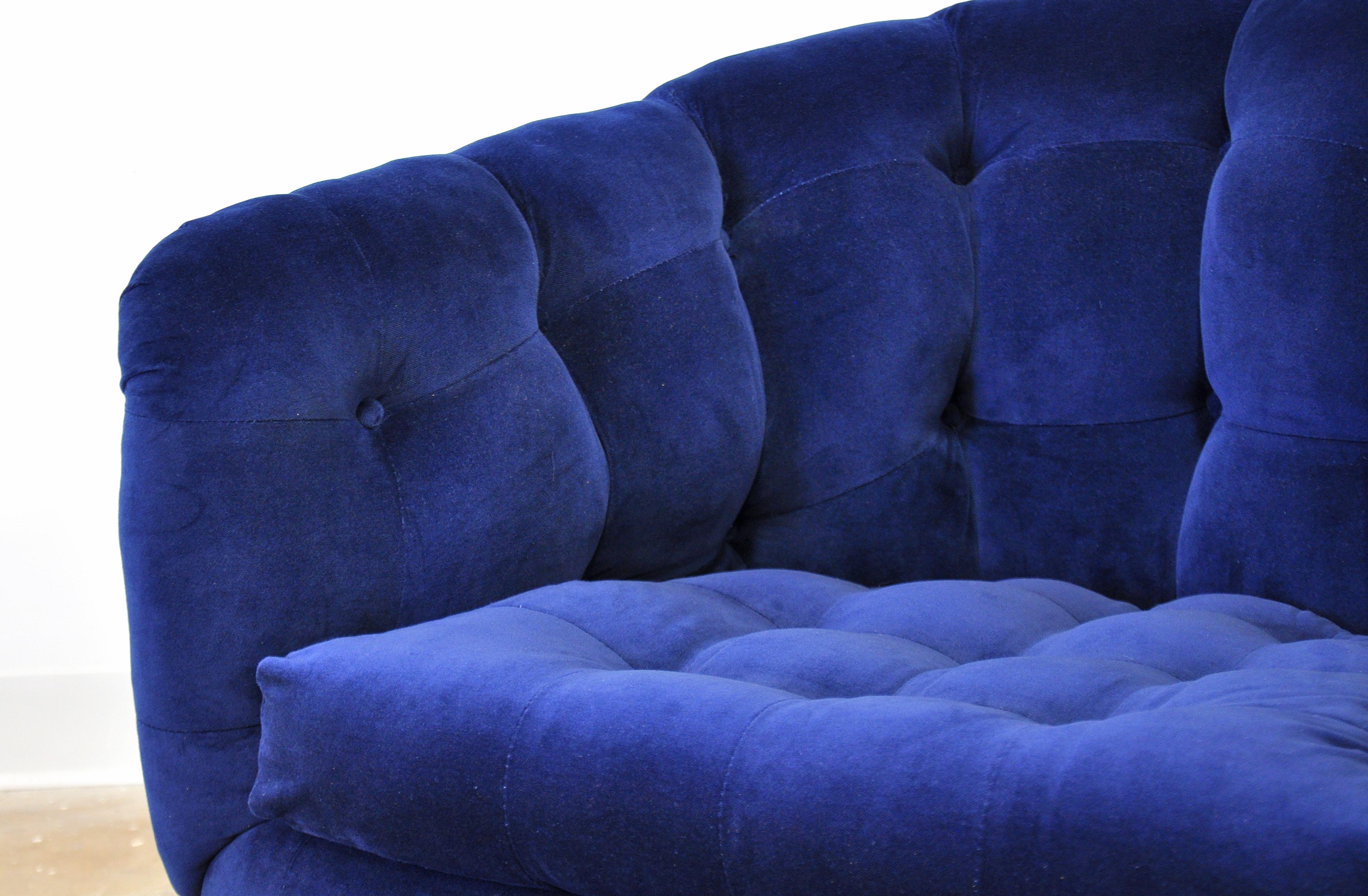 Milo Baughman for Thayer Coggin Blue Velvet Swivel Lounge Chair 6