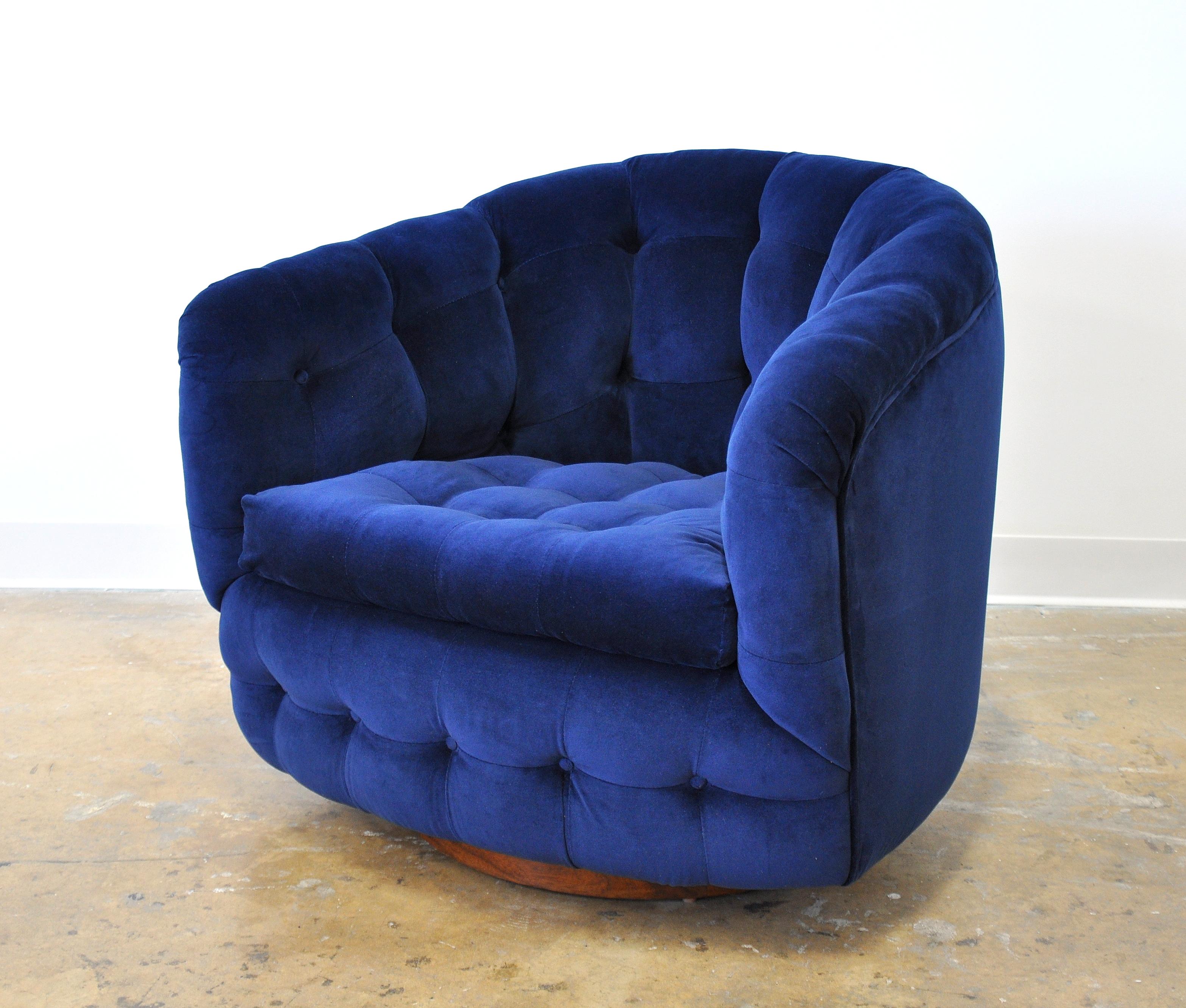 Milo Baughman for Thayer Coggin Blue Velvet Swivel Lounge Chair 9