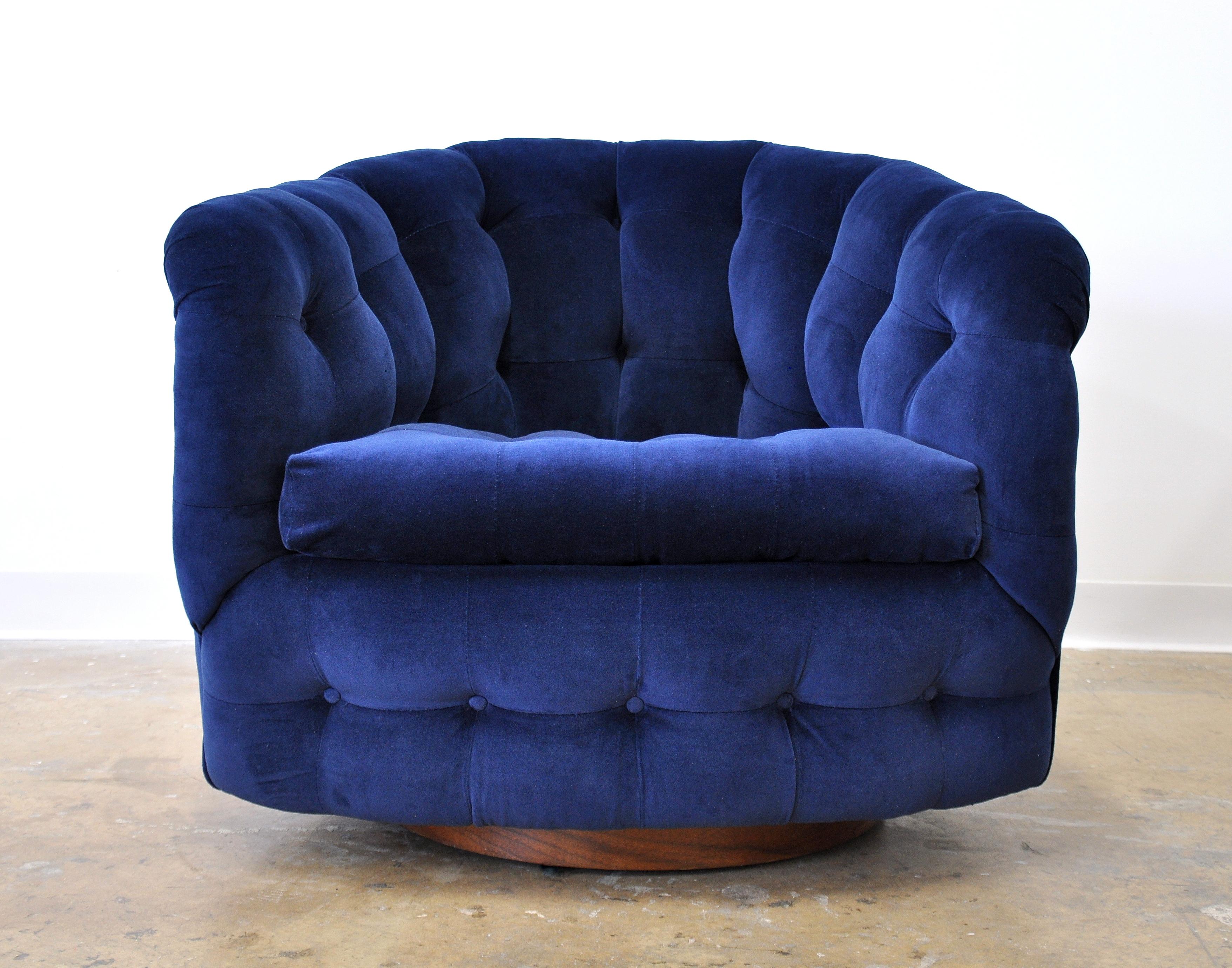 Milo Baughman for Thayer Coggin Blue Velvet Swivel Lounge Chair 10