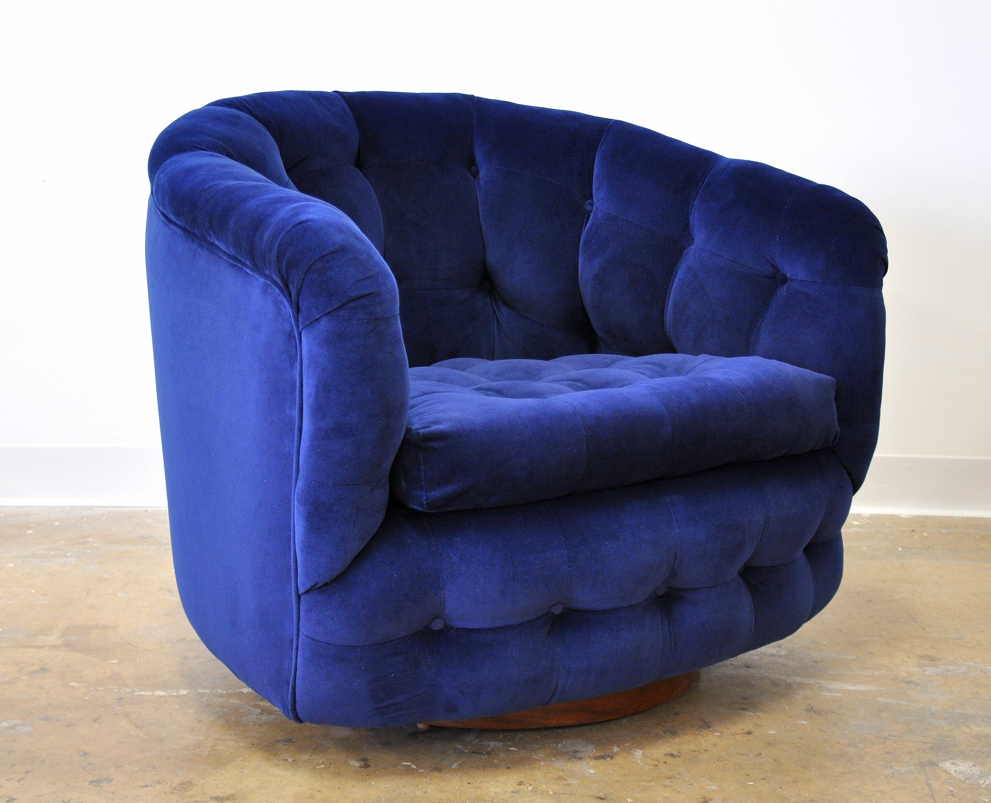 Milo Baughman for Thayer Coggin Blue Velvet Swivel Lounge Chair 11