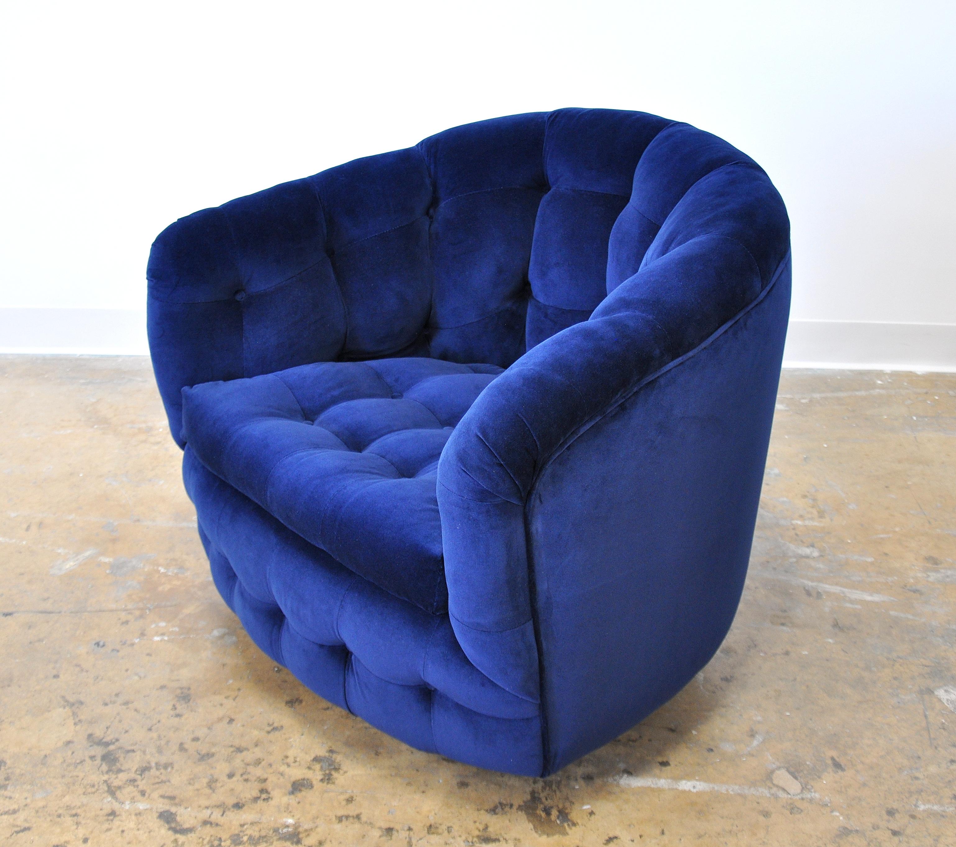 Milo Baughman for Thayer Coggin Blue Velvet Swivel Lounge Chair 1