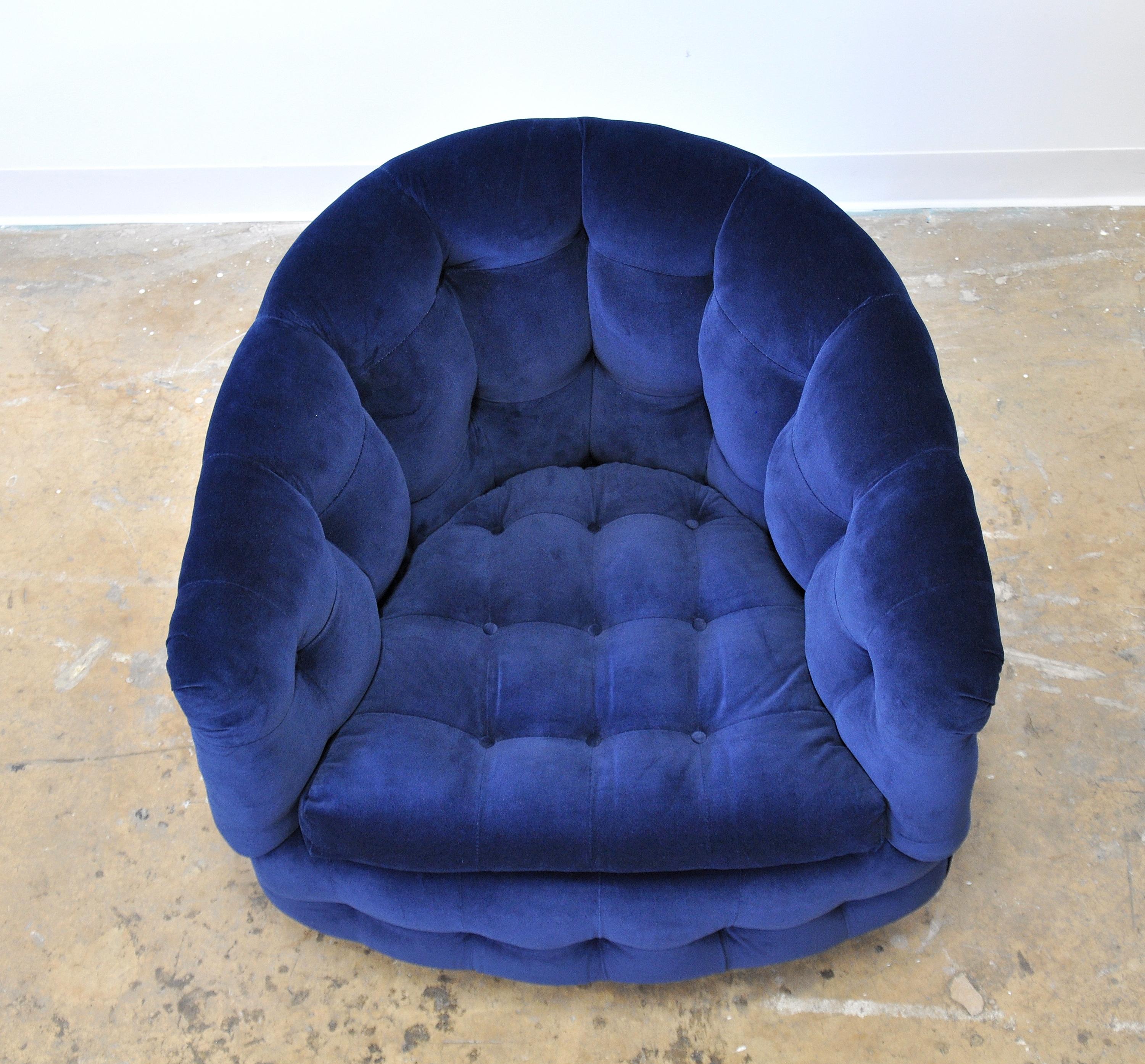 Milo Baughman for Thayer Coggin Blue Velvet Swivel Lounge Chair 2