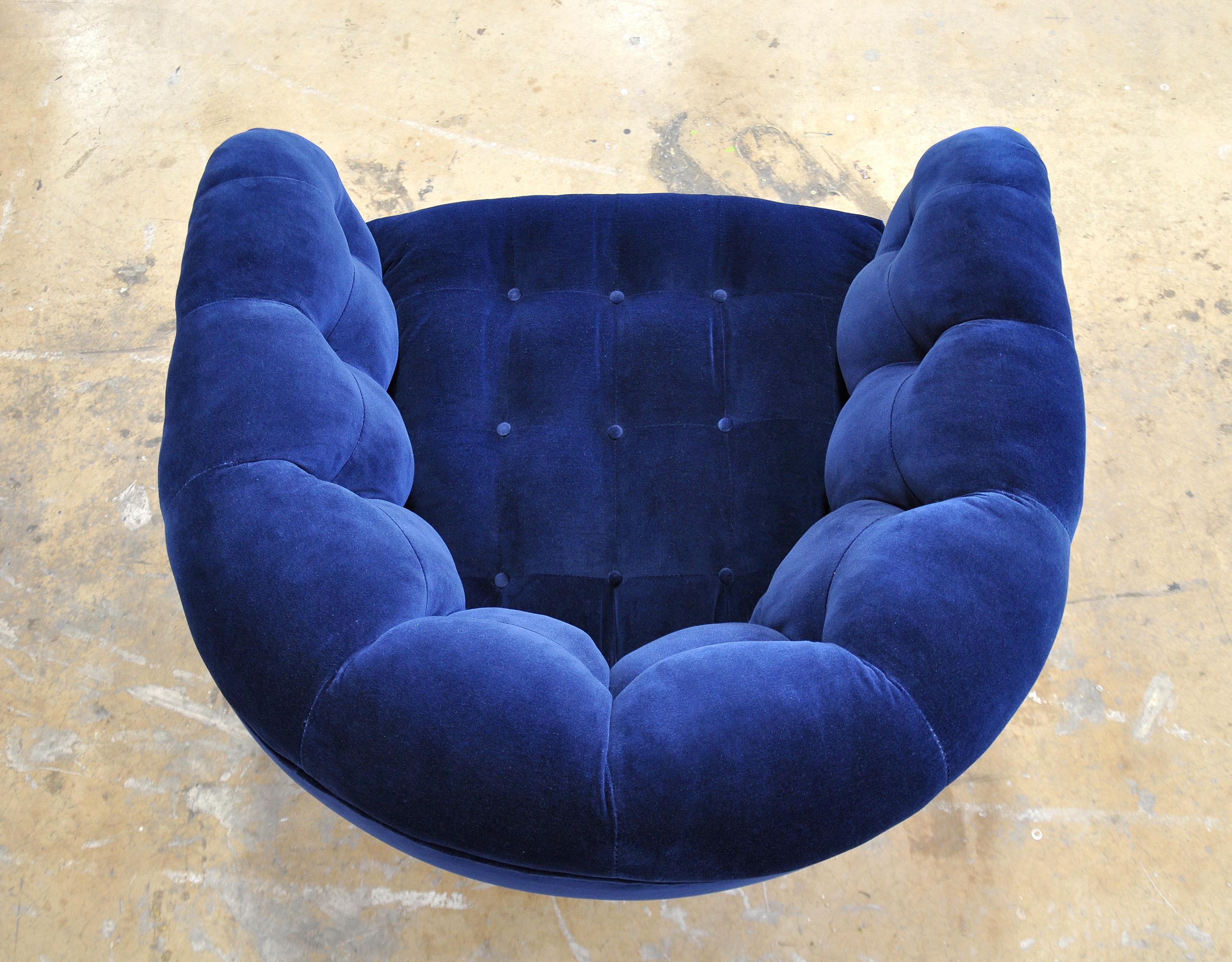 Milo Baughman for Thayer Coggin Blue Velvet Swivel Lounge Chair 3