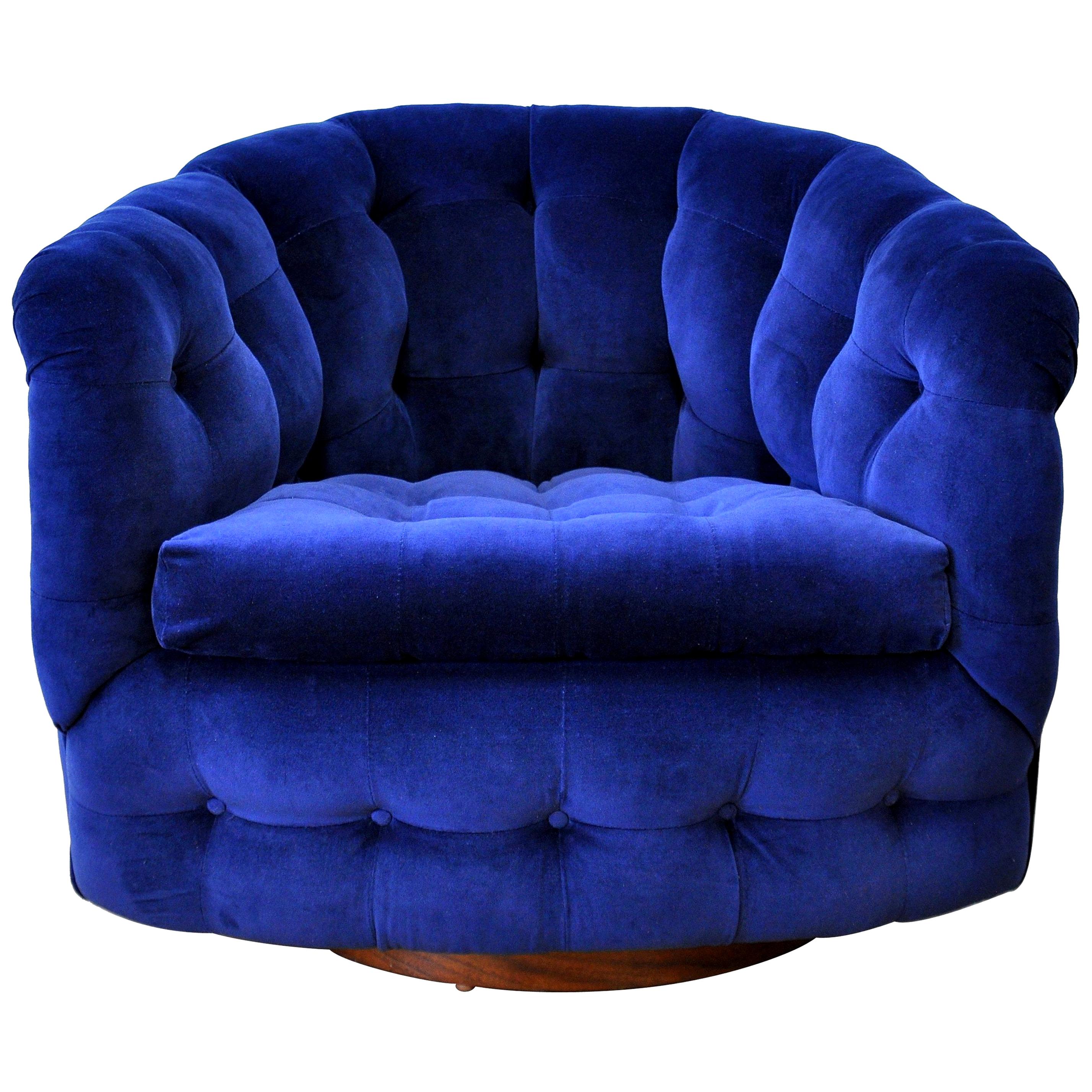 Milo Baughman for Thayer Coggin Blue Velvet Swivel Lounge Chair
