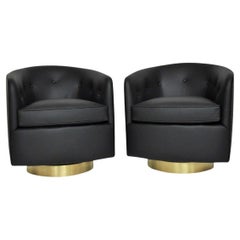 Milo Baughman for Thayer Coggin Brass Swivel Lounge Chairs