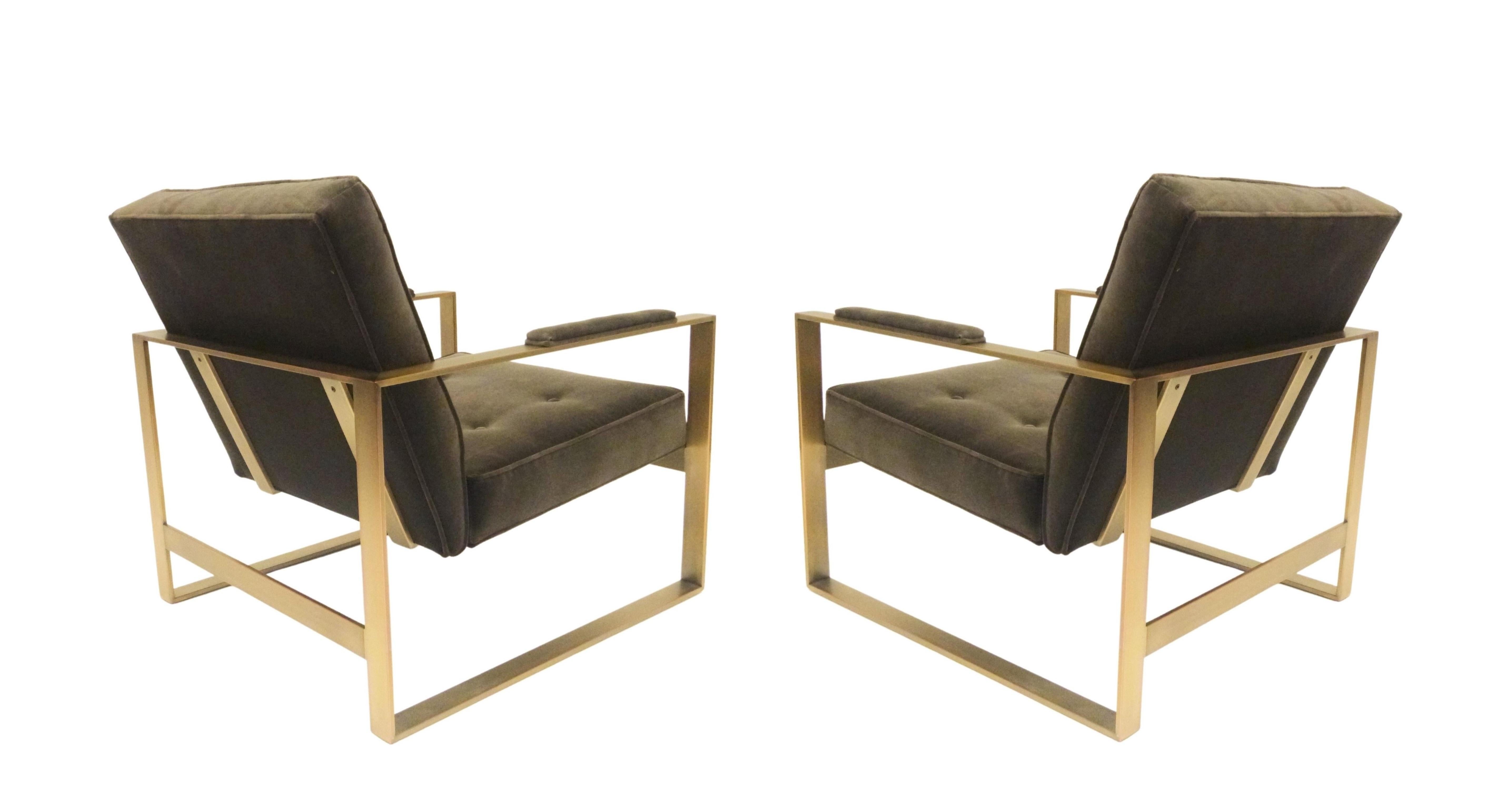 American Bronze Flatbar Lounge Chairs in the Style of Milo Baughman for Thayer Coggin