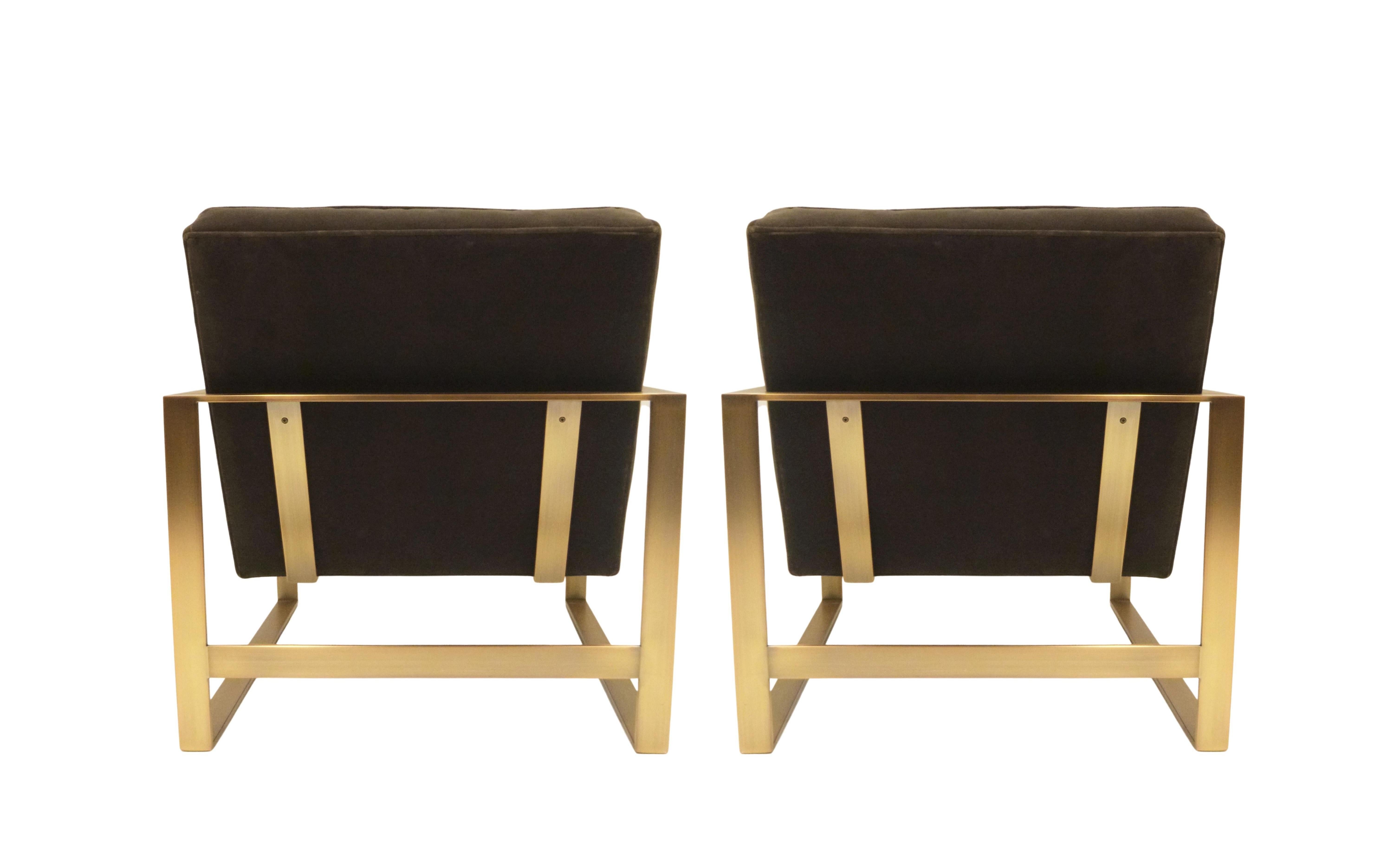 Bronze Flatbar Lounge Chairs in the Style of Milo Baughman for Thayer Coggin In Good Condition In Dallas, TX
