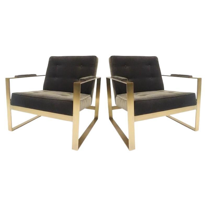 Bronze Flatbar Lounge Chairs in the Style of Milo Baughman for Thayer Coggin