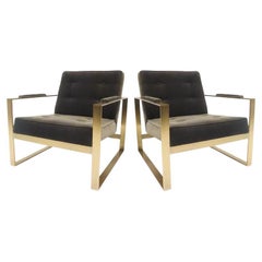 Milo Baughman for Thayer Coggin Bronze Flatbar Lounge Chairs