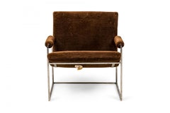 Milo Baughman für Thayer Coggin Braune gepolsterte Lounge / Sessel mit Rundhalsausschnitt