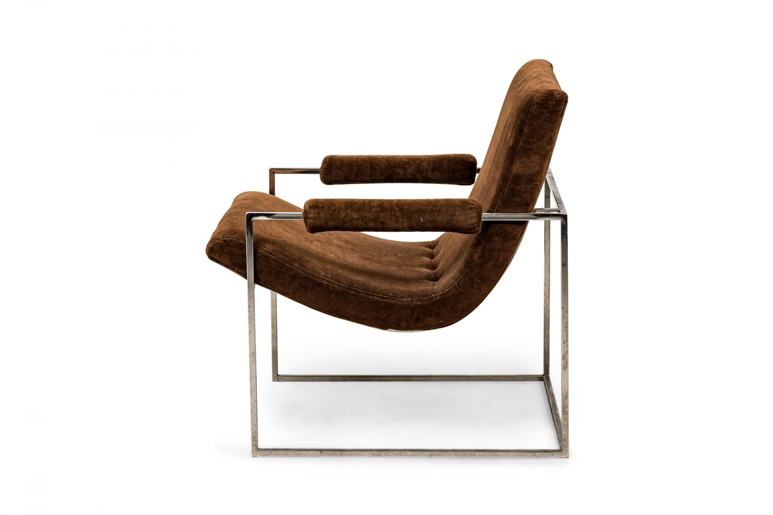 Mid-Century Modern Milo Baughman for Thayer Coggin Brown Upholstered Scoop Lounge / Armchair For Sale