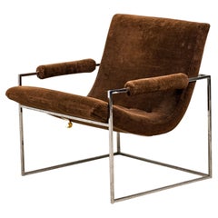 Milo Baughman for Thayer Coggin Brown Upholstered Scoop Lounge / Armchair