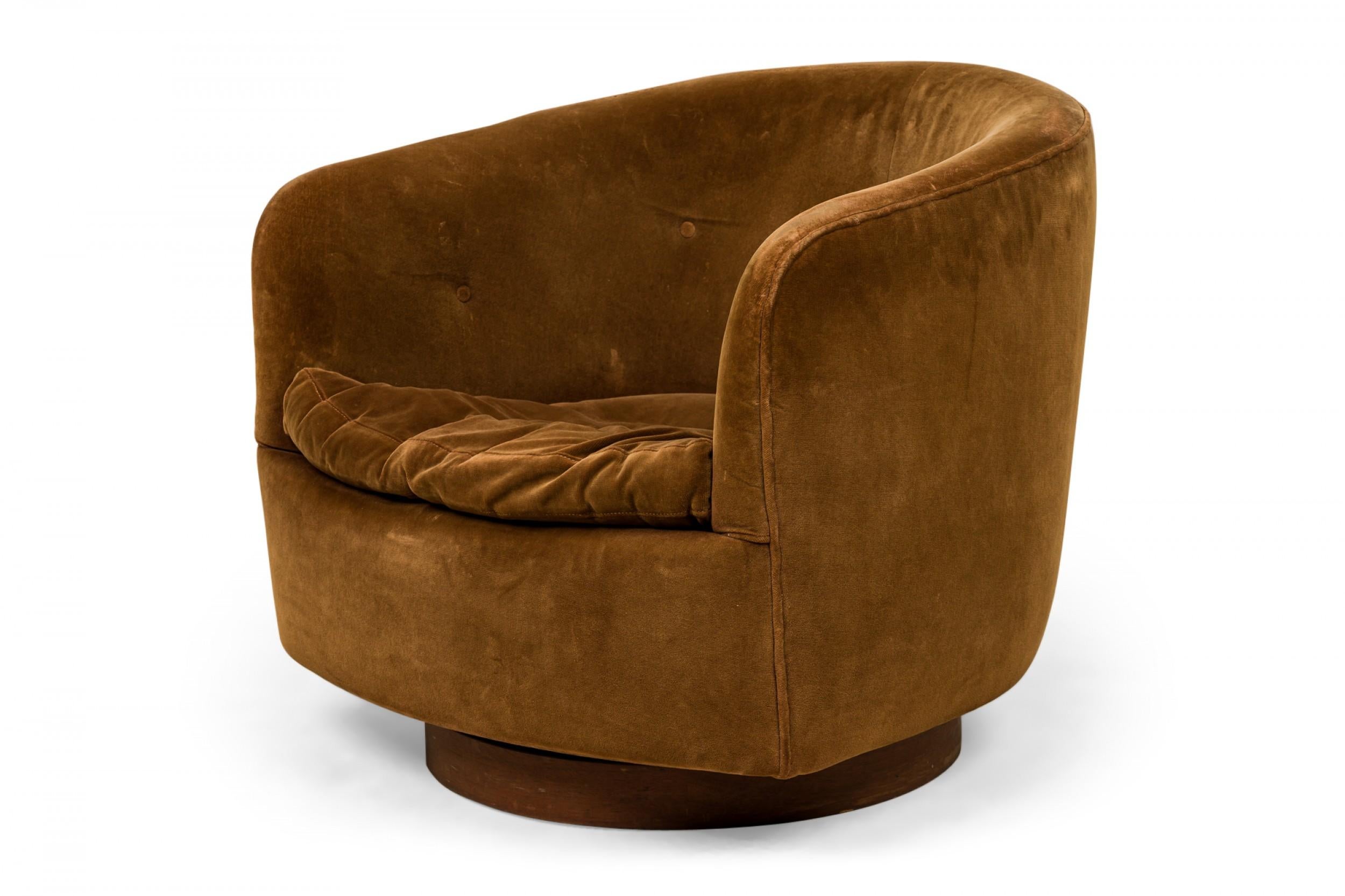 Milo Baughman for Thayer Coggin Brown Velour Horseshoe Lounge Armchair For Sale