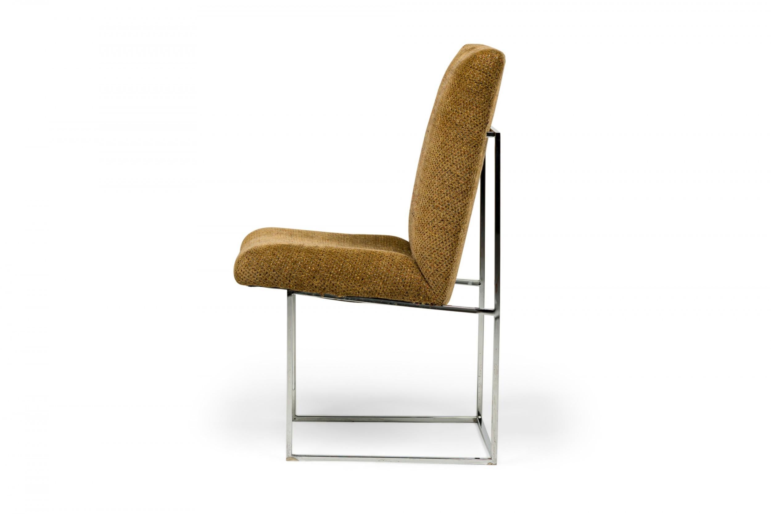 Mid-Century Modern Milo Baughman for Thayer Coggin Brown Woven Fabric 'Captain' Dining Side Chair For Sale
