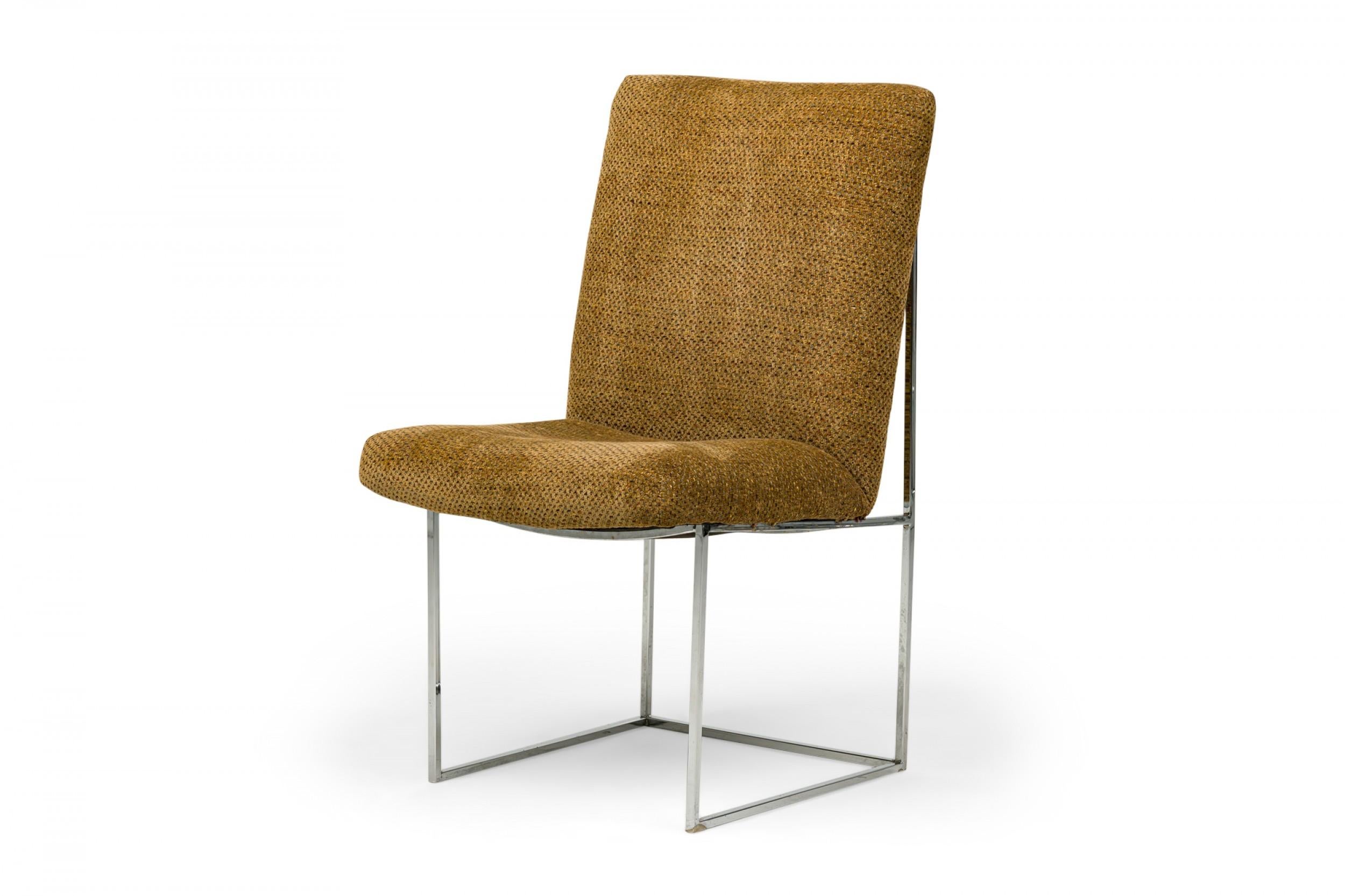 Milo Baughman for Thayer Coggin Brown Woven Fabric 'Captain' Dining Side Chair In Good Condition For Sale In Queens, NY