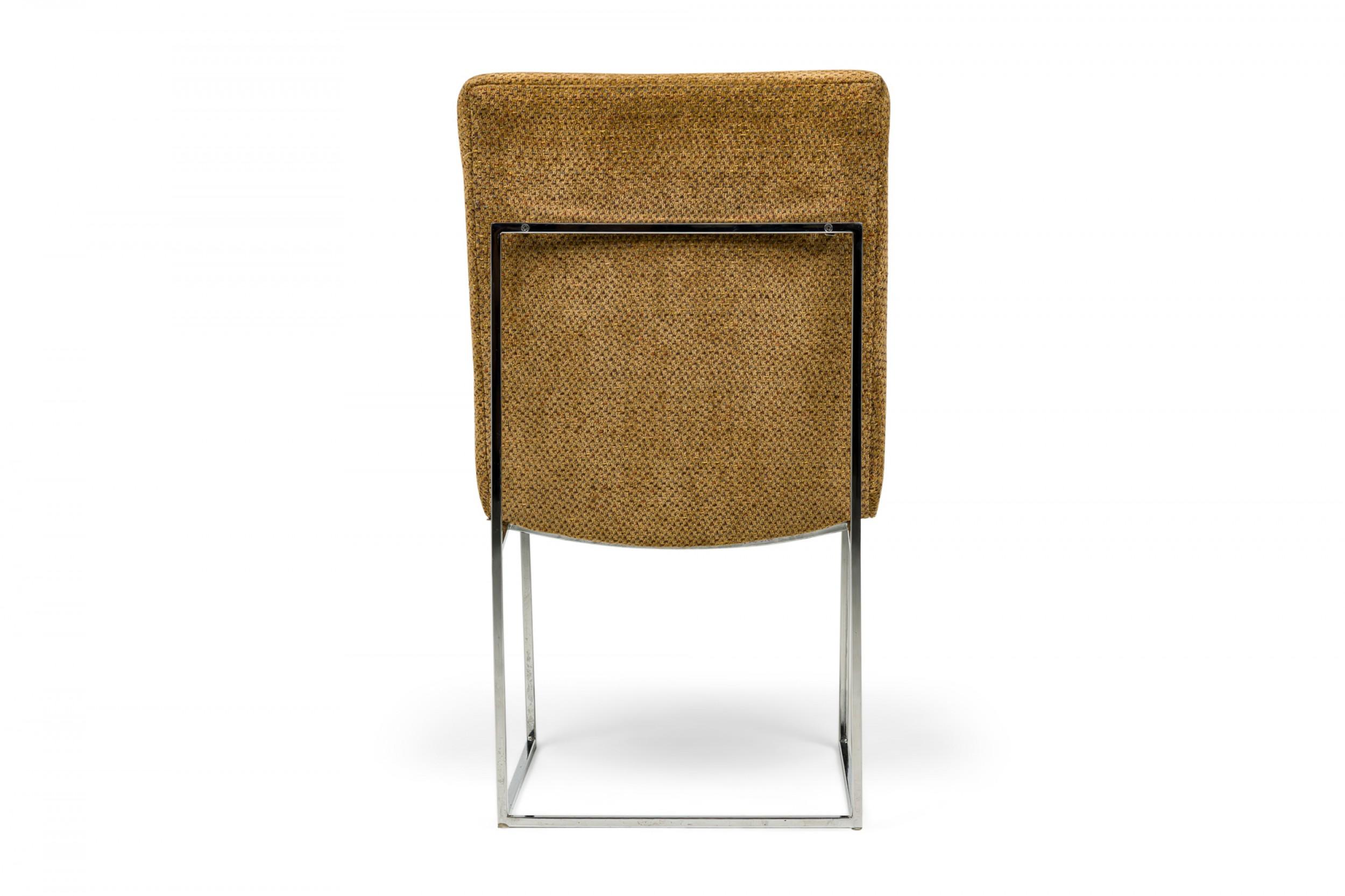 Chrome Milo Baughman for Thayer Coggin Brown Woven Fabric 'Captain' Dining Side Chair For Sale