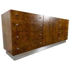 Milo Baughman for Thayer Coggin Burl & Chrome Dresser