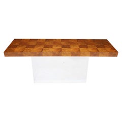 Console en broussin avec dessus en parquet Milo Baughman pour Thayer Coggin