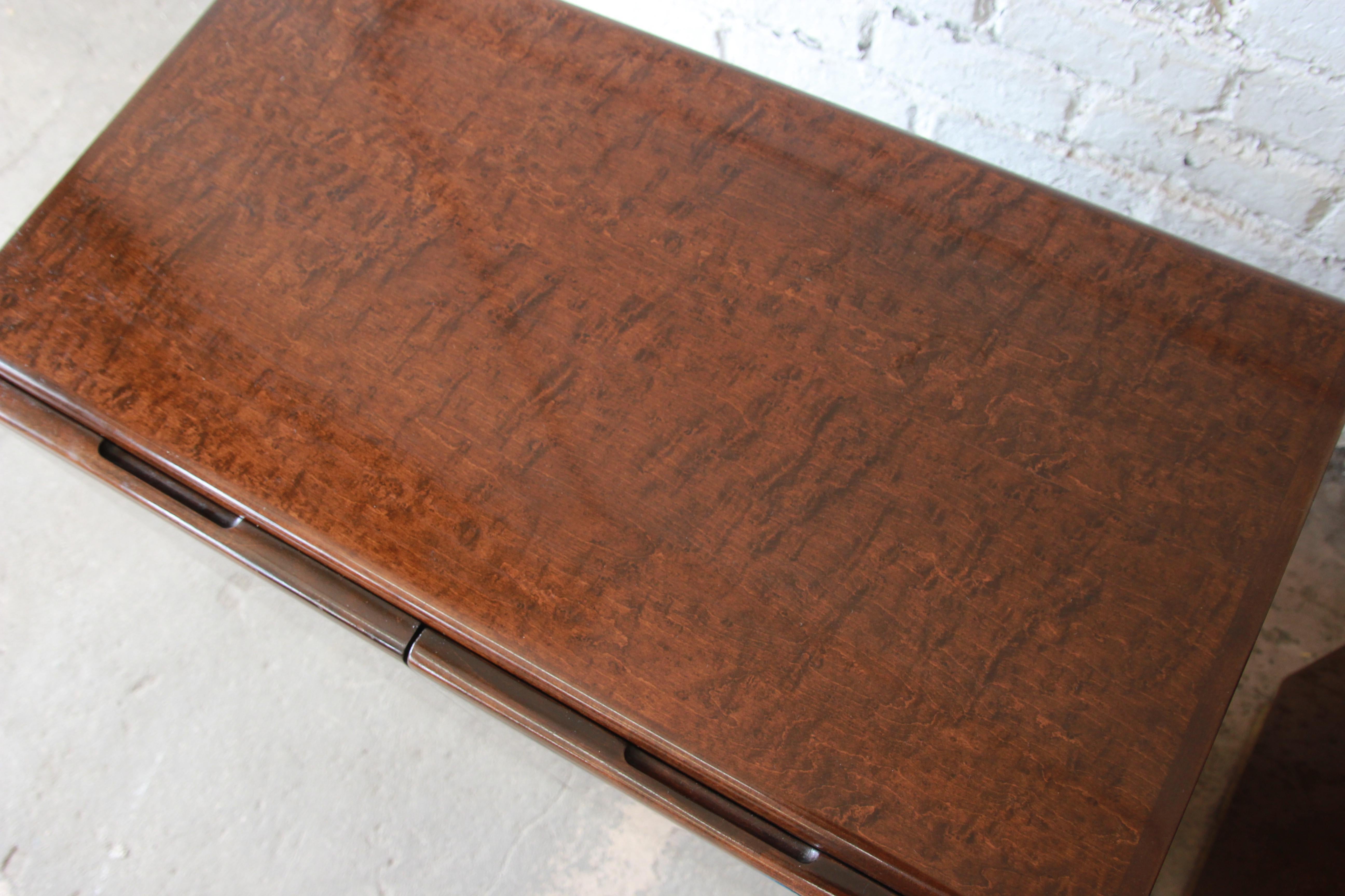 Milo Baughman for Thayer Coggin Burl Wood and Brass Nightstands 4