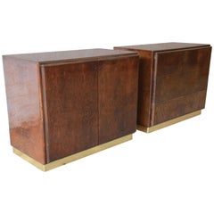 Milo Baughman for Thayer Coggin Burl Wood and Brass Nightstands