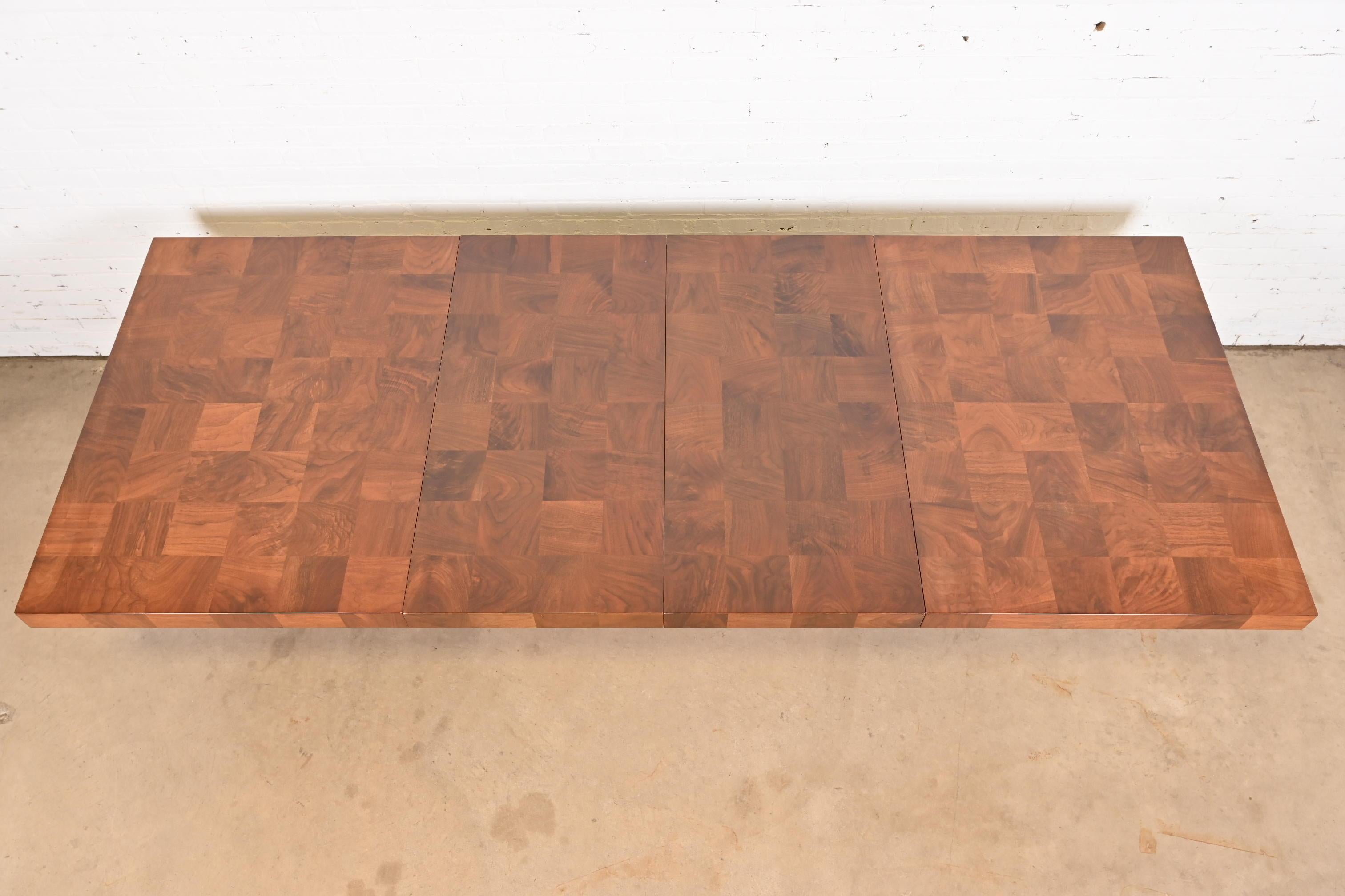 Late 20th Century Milo Baughman for Thayer Coggin Burl Wood and Chrome Pedestal Dining Table