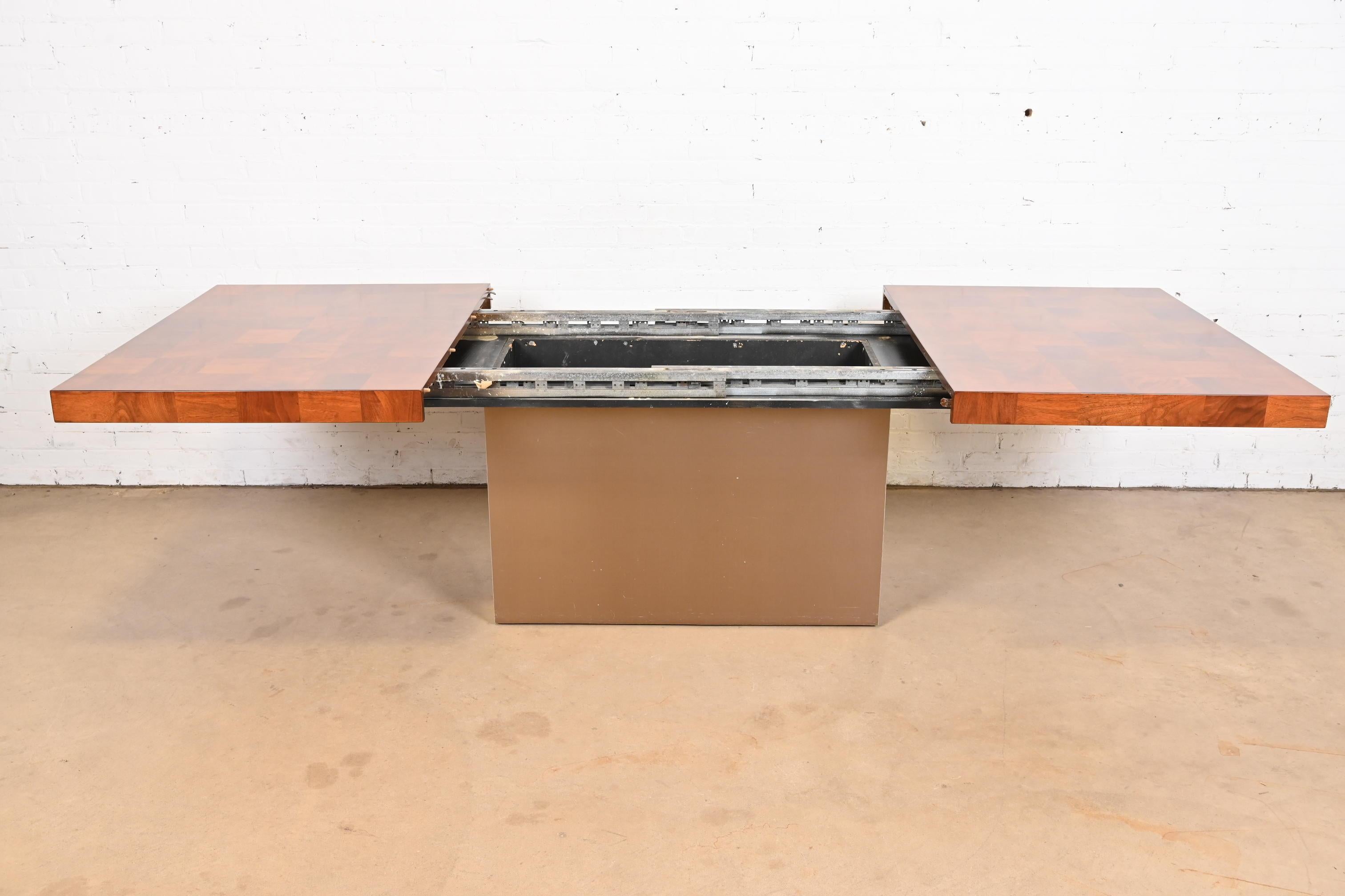 Milo Baughman for Thayer Coggin Burl Wood and Chrome Pedestal Dining Table 1