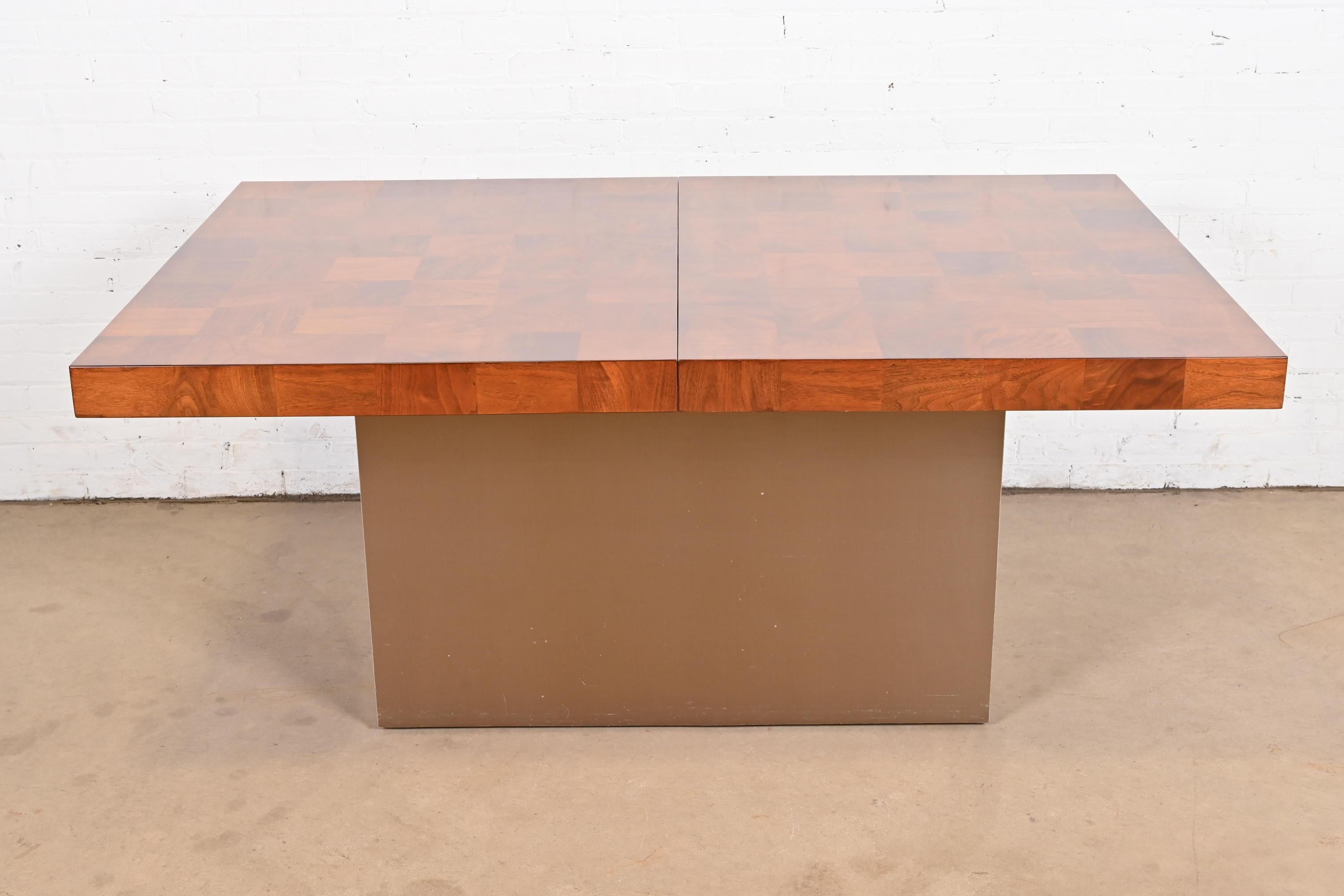 Milo Baughman for Thayer Coggin Burl Wood and Chrome Pedestal Dining Table 2