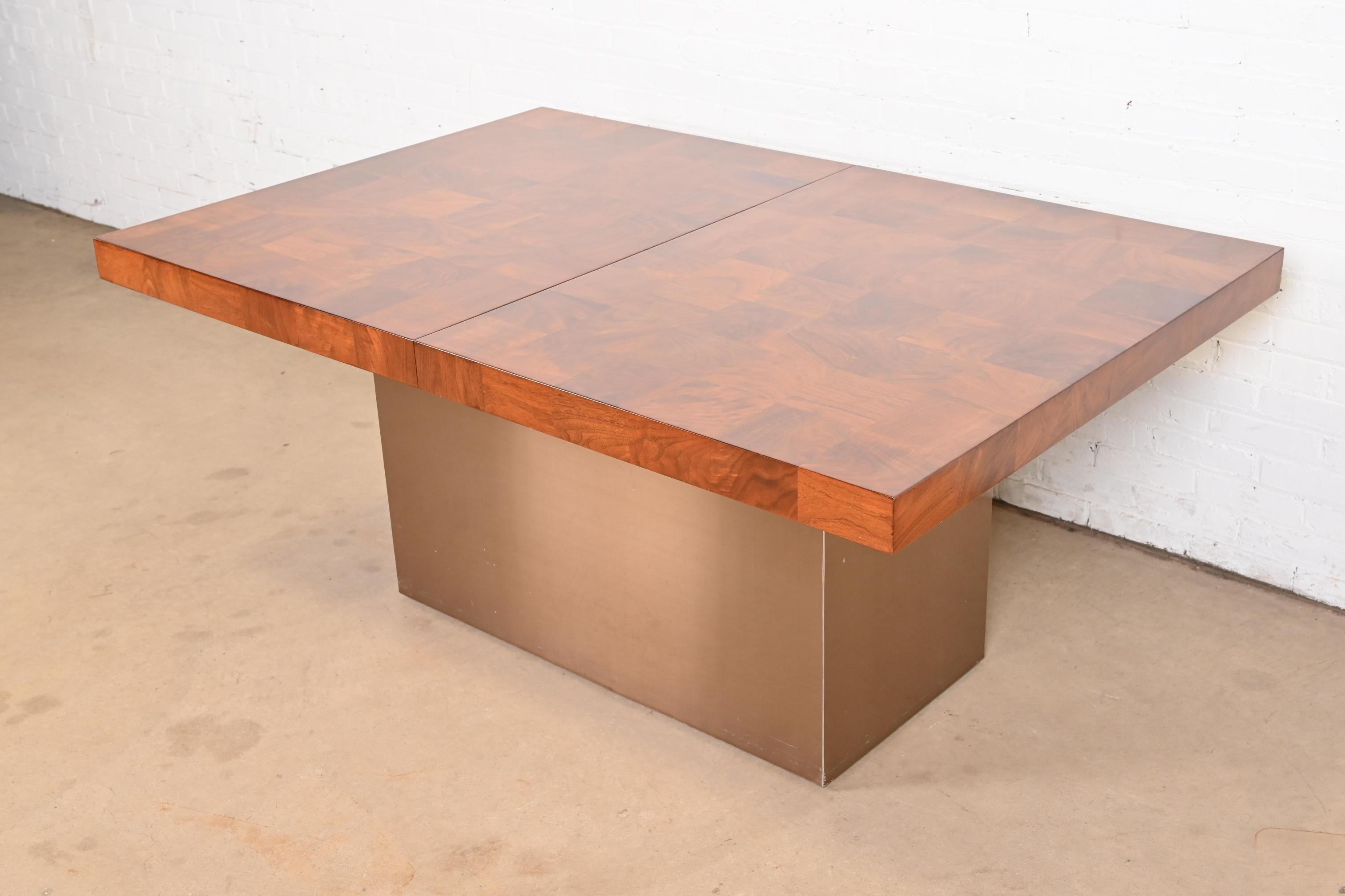 Milo Baughman for Thayer Coggin Burl Wood and Chrome Pedestal Dining Table 3