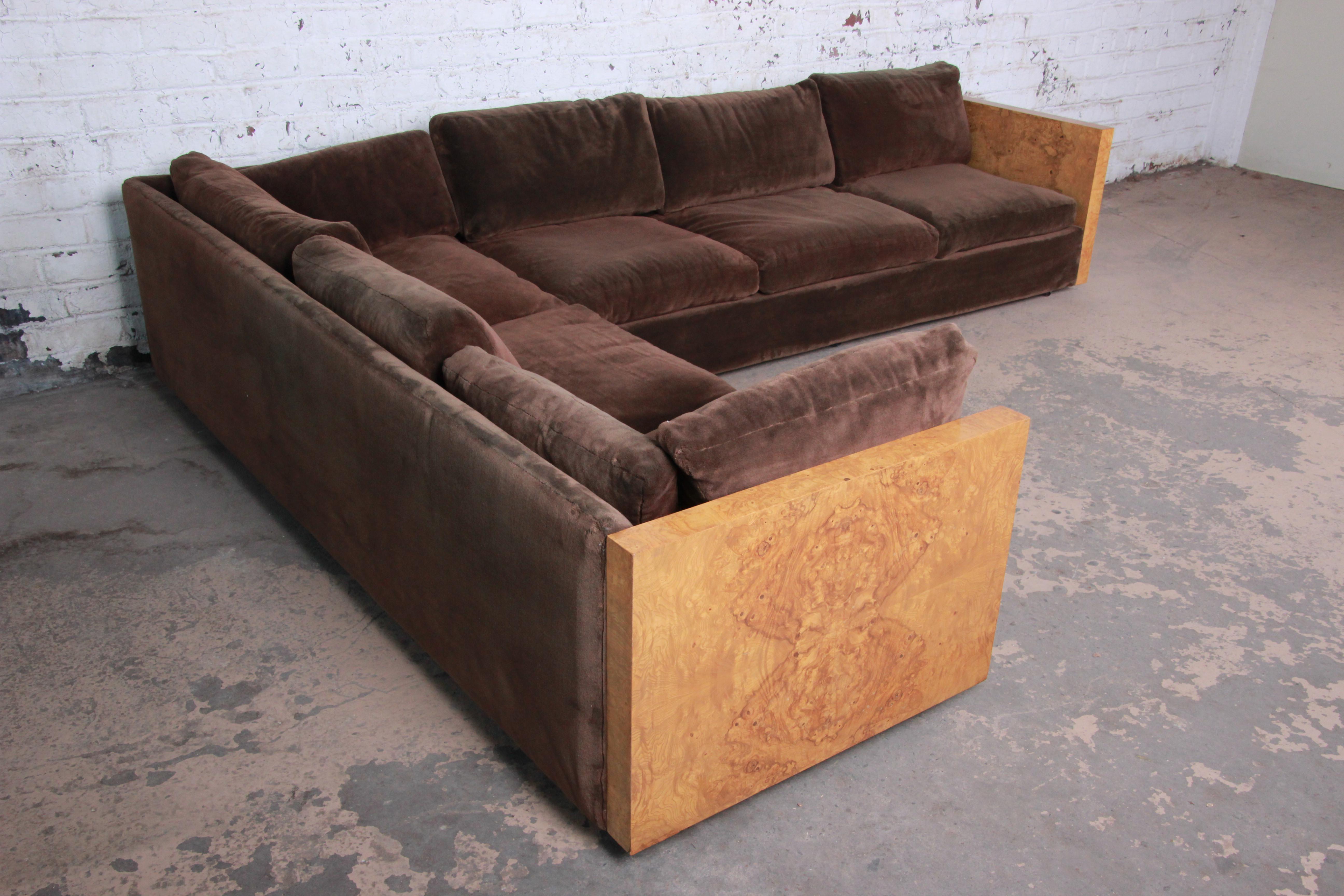Mid-Century Modern Milo Baughman for Thayer Coggin Burl Wood Case Sectional Sofa, 1970s