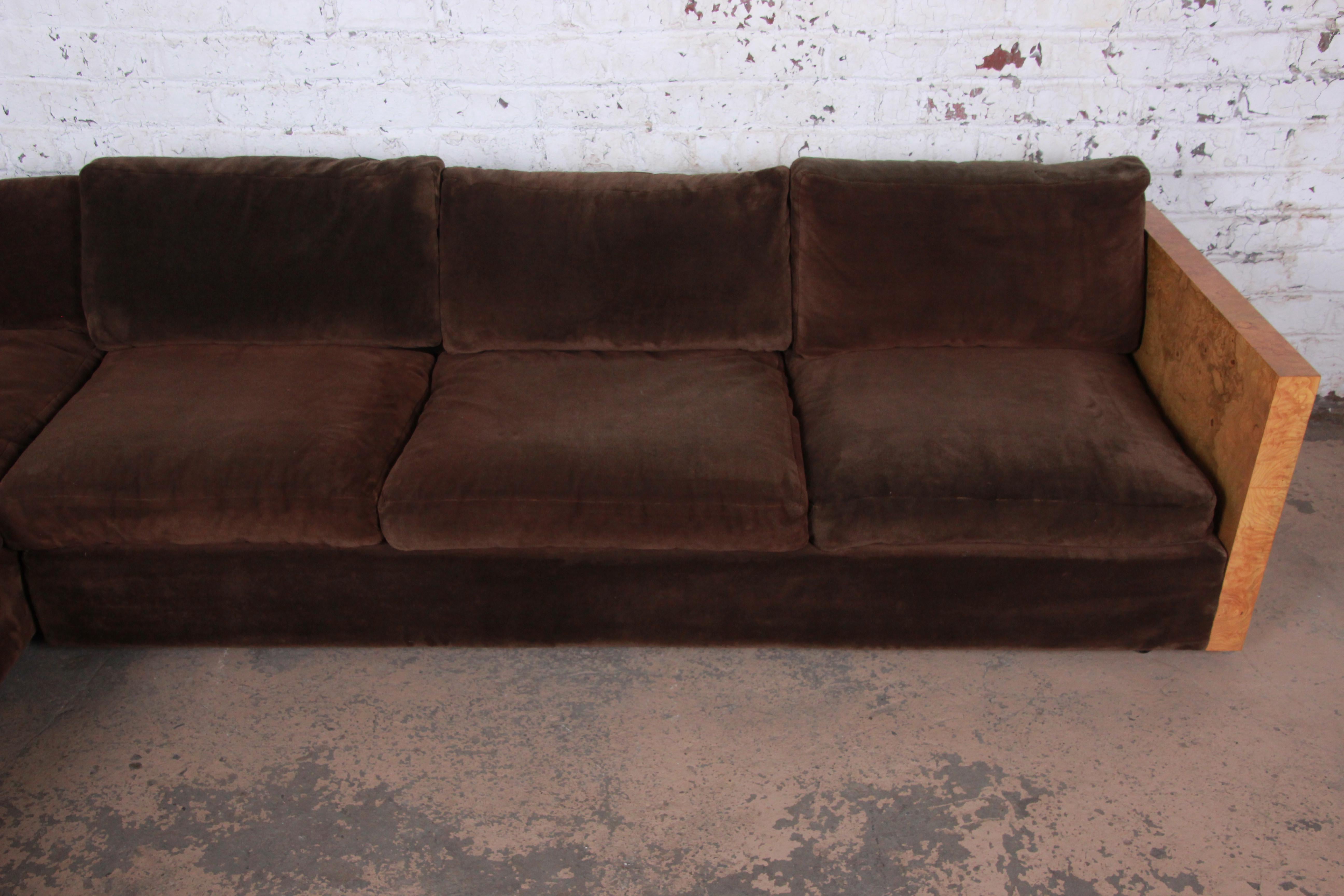 Milo Baughman for Thayer Coggin Burl Wood Case Sectional Sofa, 1970s In Good Condition In South Bend, IN