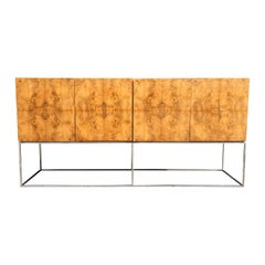 Milo Baughman for Thayer Coggin Burl Wood Credenza on a Floating Chrome Base