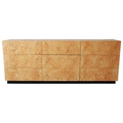 Milo Baughman for Thayer Coggin Burl Wood Long Dresser or Credenza