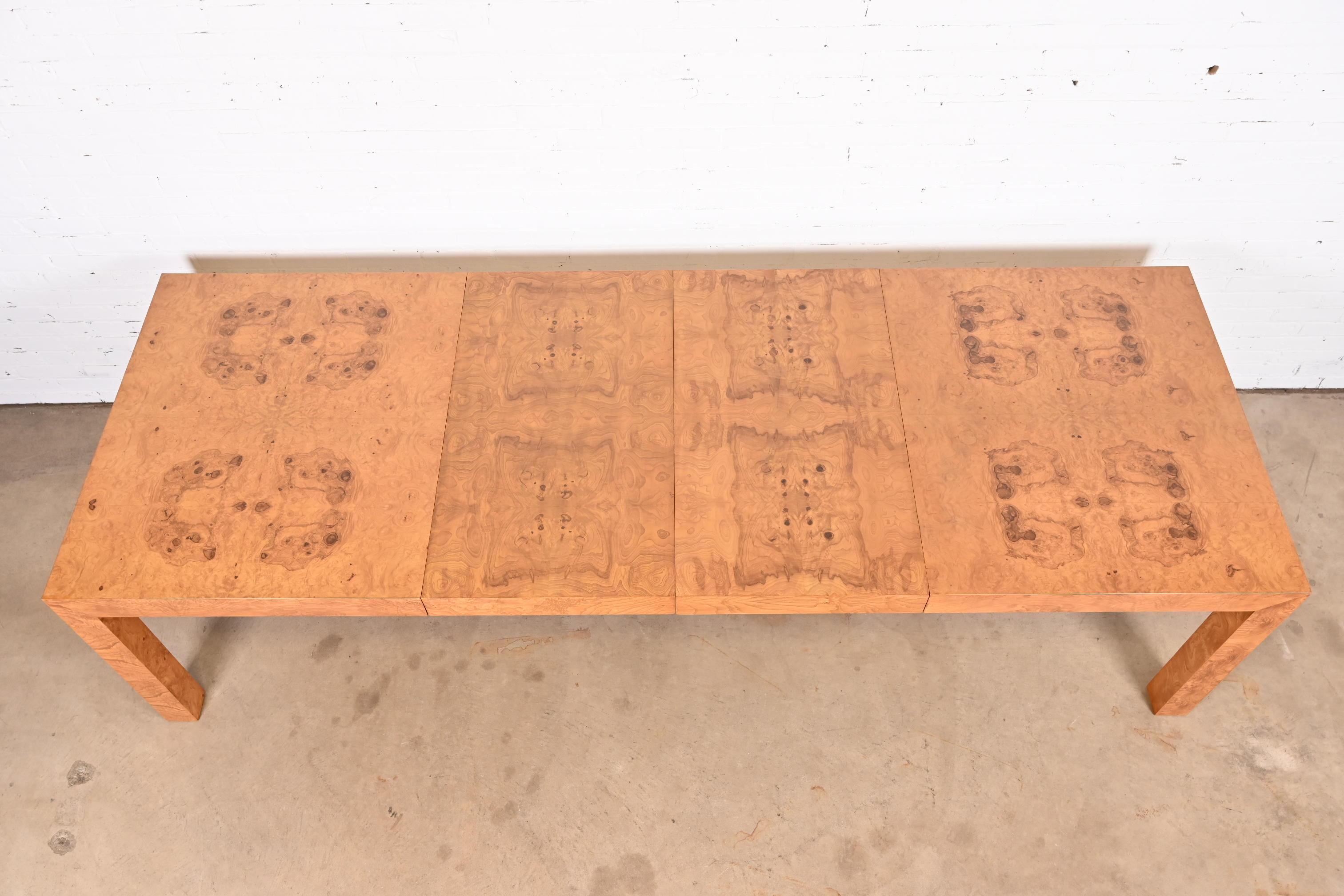 Milo Baughman for Thayer Coggin Burl Wood Parsons Dining Table, Newly Refinished 2