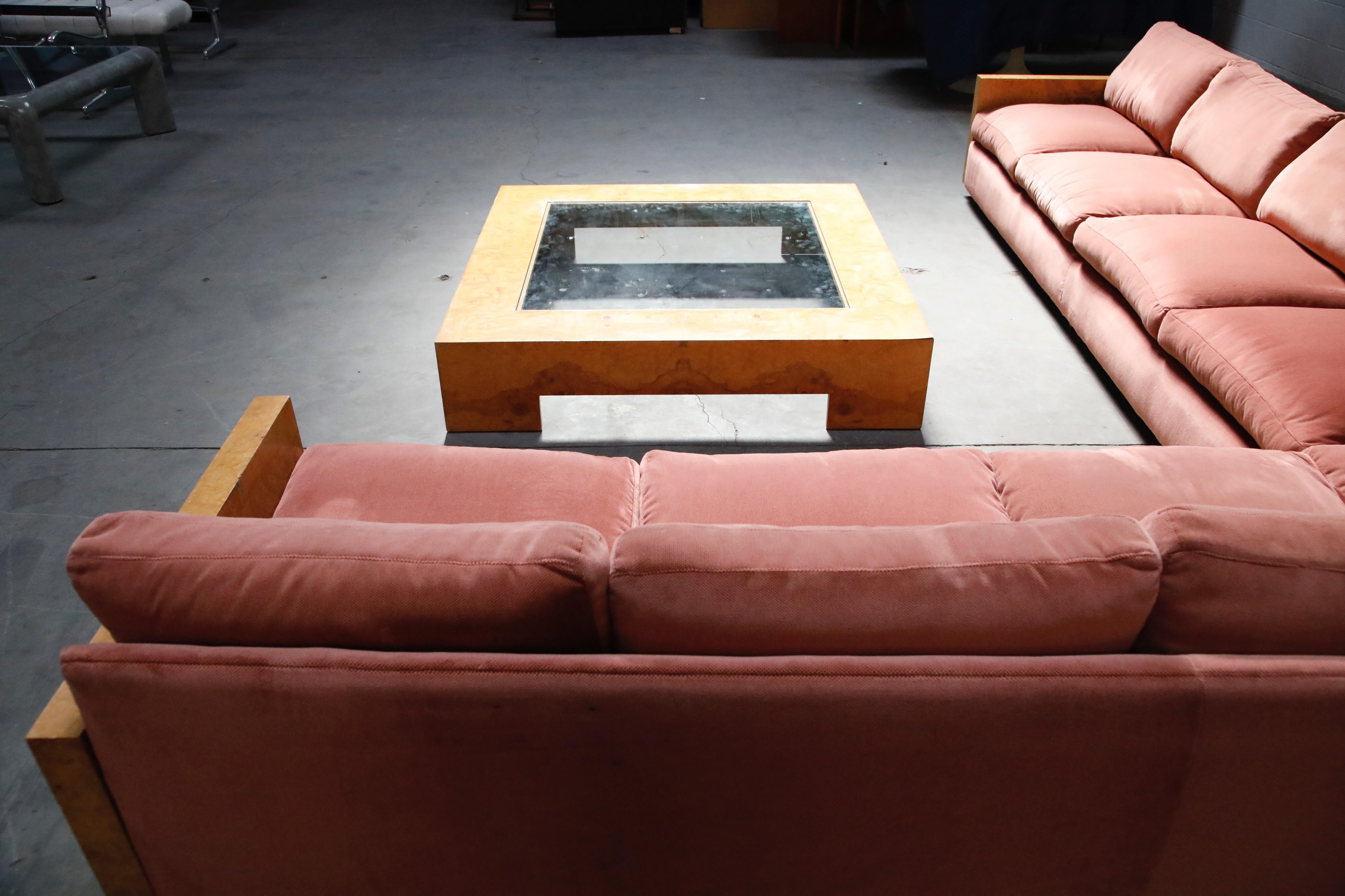 Milo Baughman for Thayer Coggin Burled Case and Pink Velvet Sectional Sofa Set 1