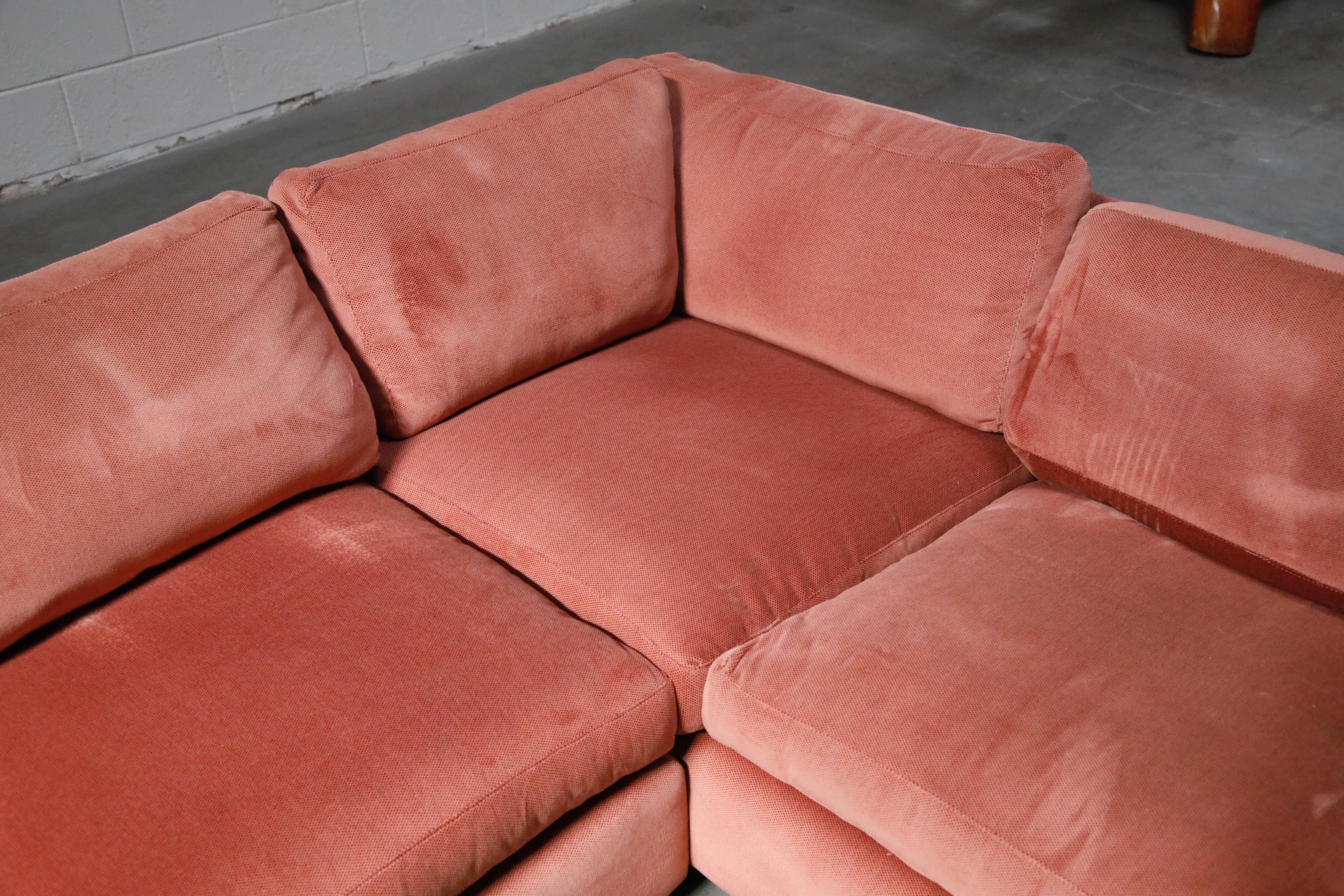 Milo Baughman for Thayer Coggin Burled Case and Pink Velvet Sectional Sofa Set 8