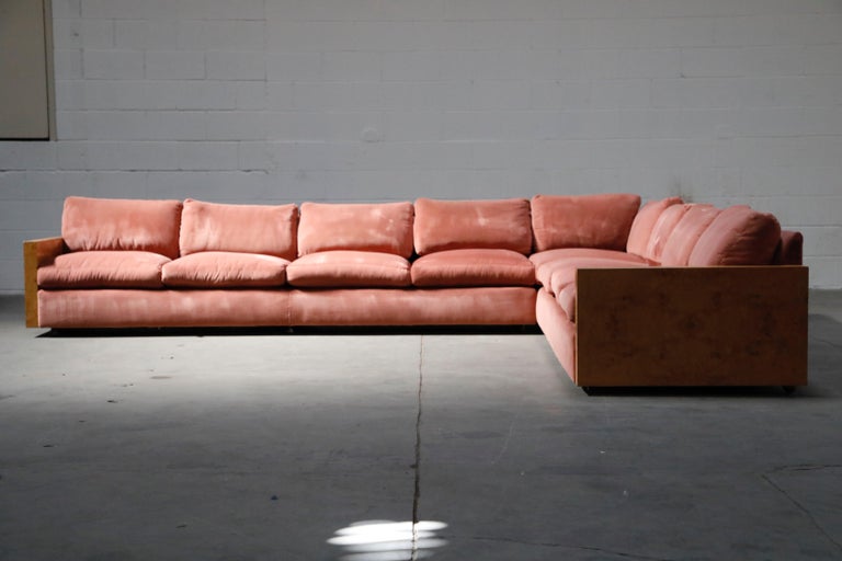 Milo Baughman for Thayer Coggin Burled Case and Pink Velvet Sectional Sofa  Set at 1stDibs