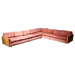 Milo Baughman for Thayer Coggin Burled Case and Pink Velvet Sectional Sofa Set