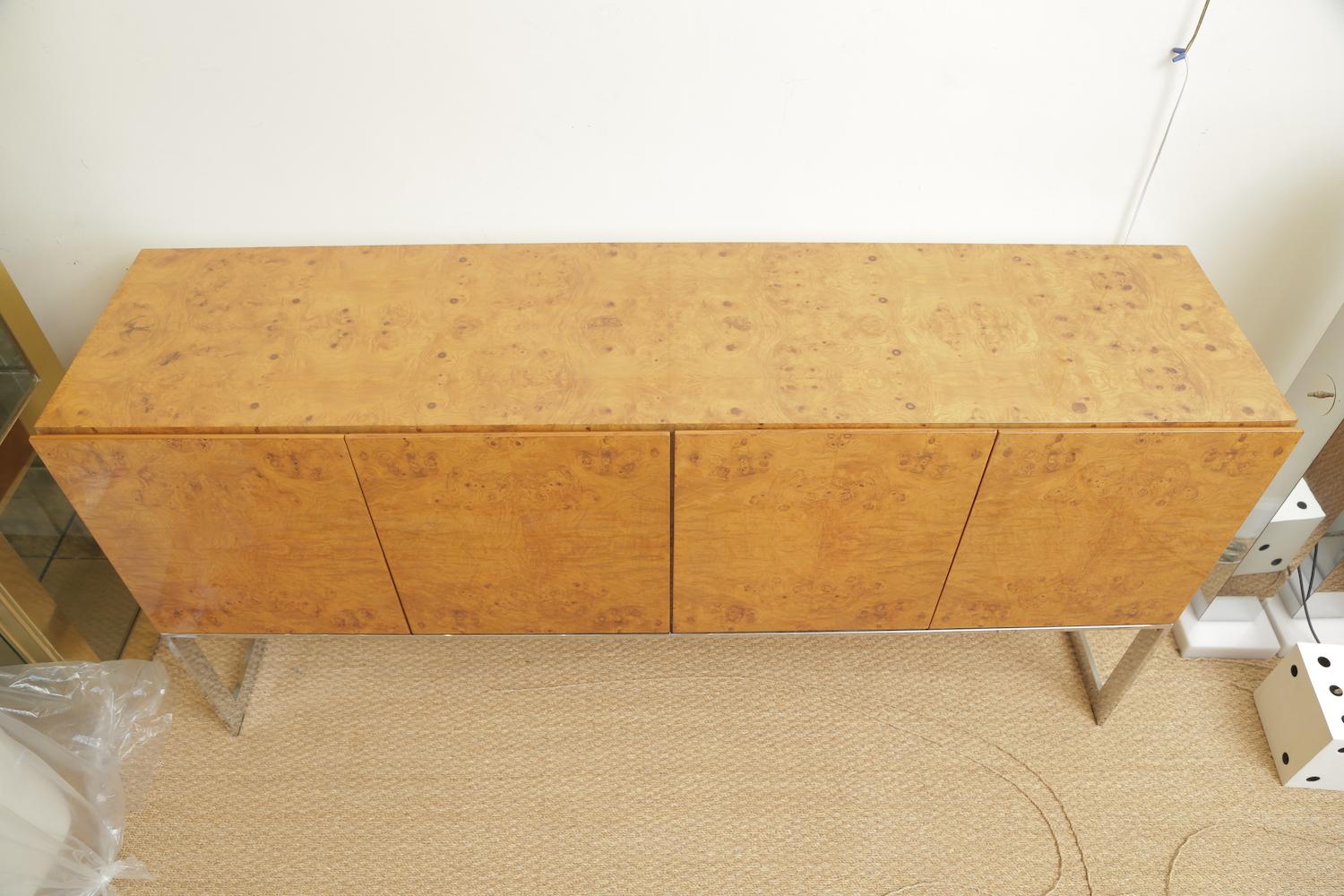 Milo Baughman for Thayer Coggin Burled Wood and Chrome Cabinet Credenza Vintage 10