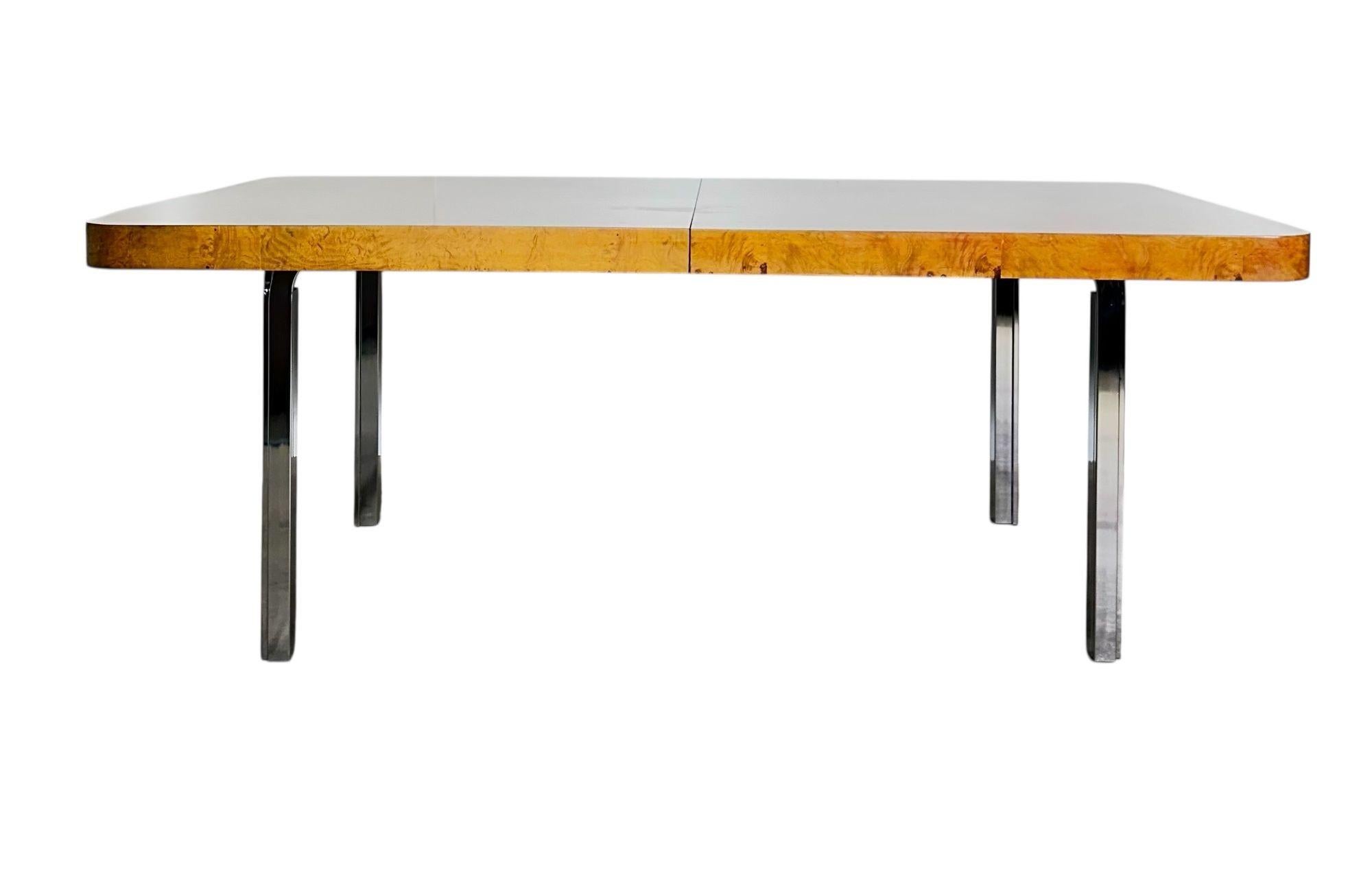 Mid-Century Modern Milo Baughman for Thayer Coggin Burlwood and Chrome Dining Table, 1960 For Sale
