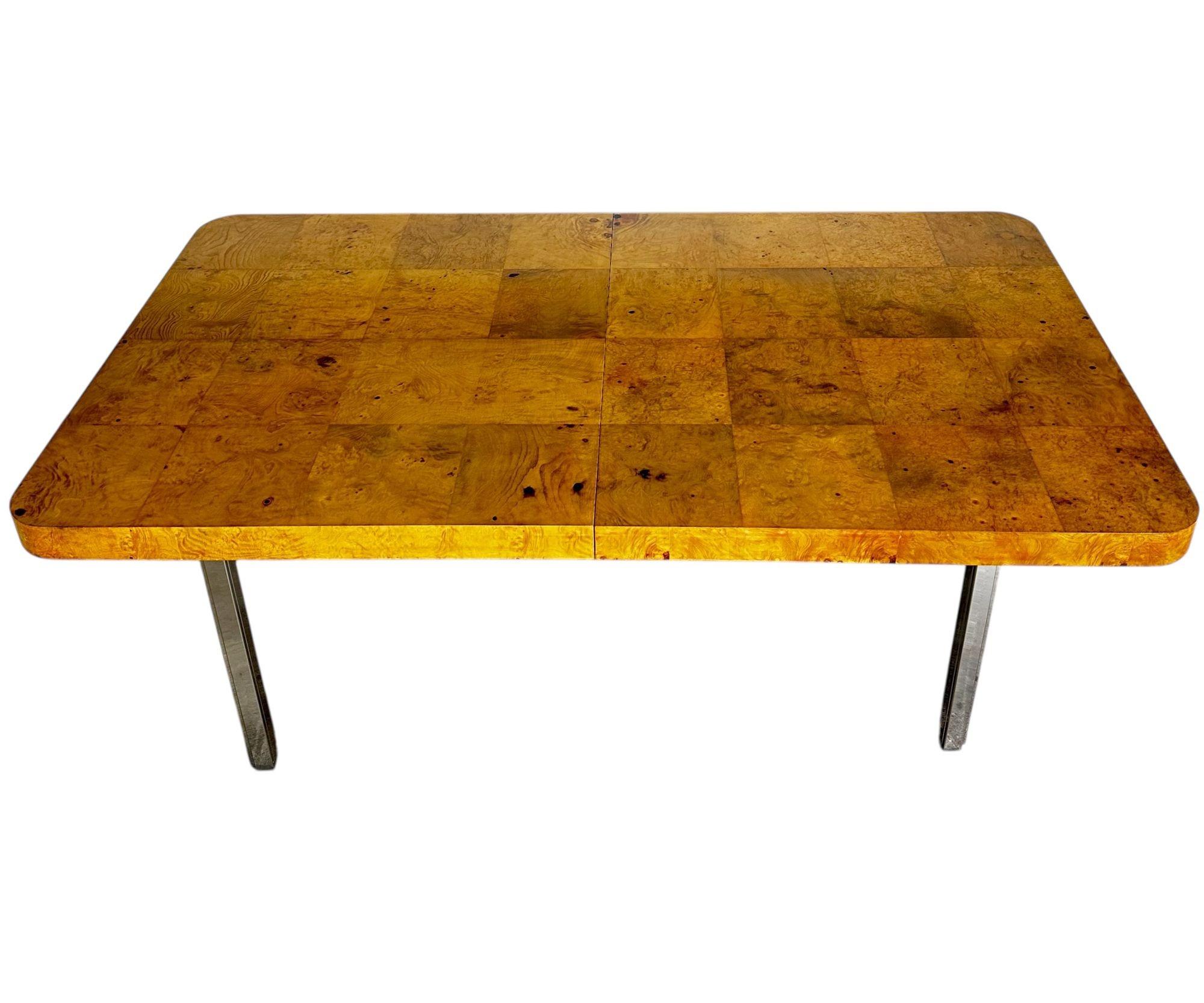 American Milo Baughman for Thayer Coggin Burlwood and Chrome Dining Table, 1960 For Sale
