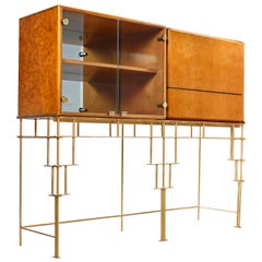 Vintage Hollywood Regency Maple Cabinets on Custom Made Metal Base