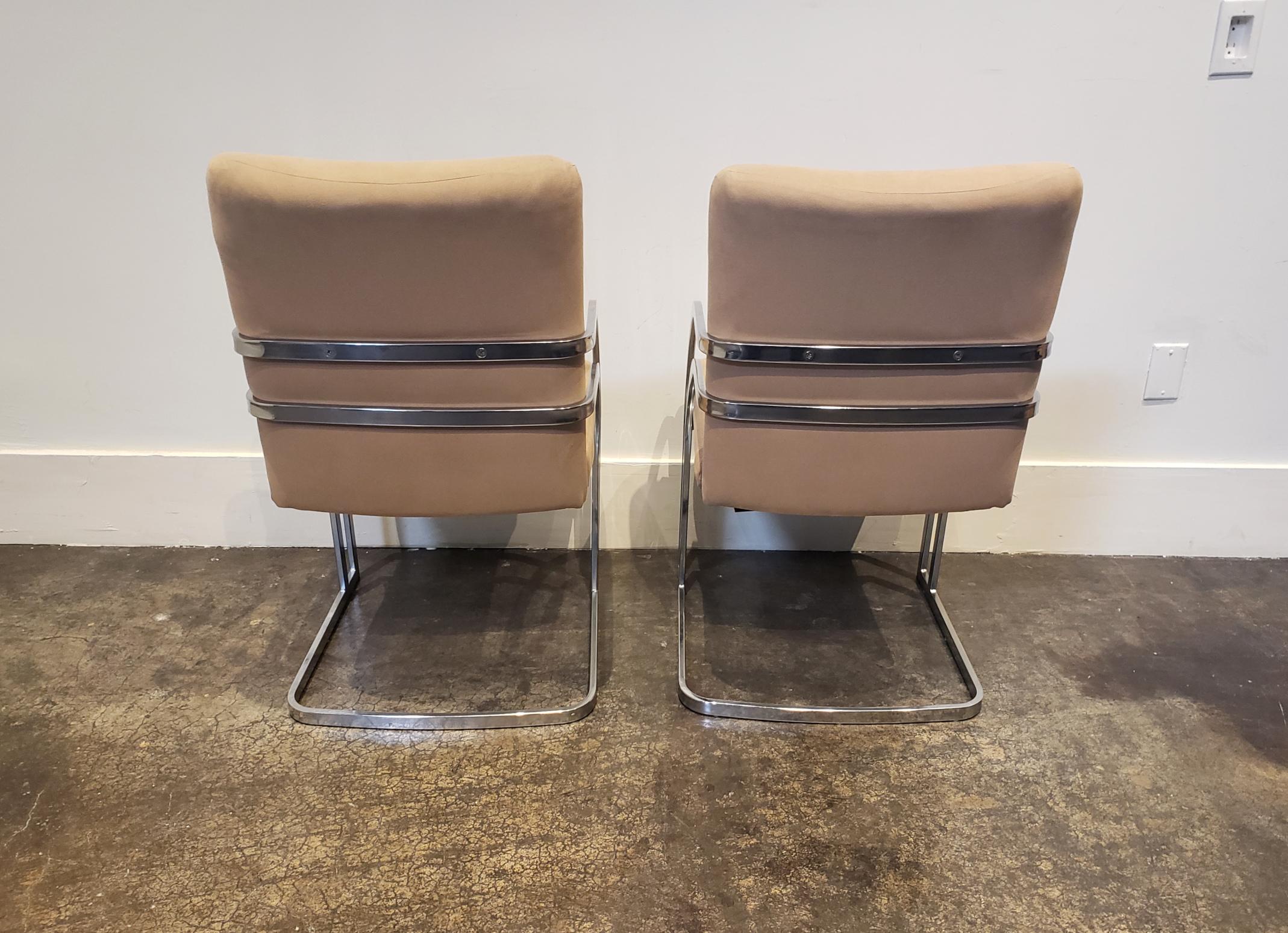 Milo Baughman for Thayer Coggin Cantilever Chrome Dining Chairs, Set of 4 In Good Condition For Sale In Dallas, TX