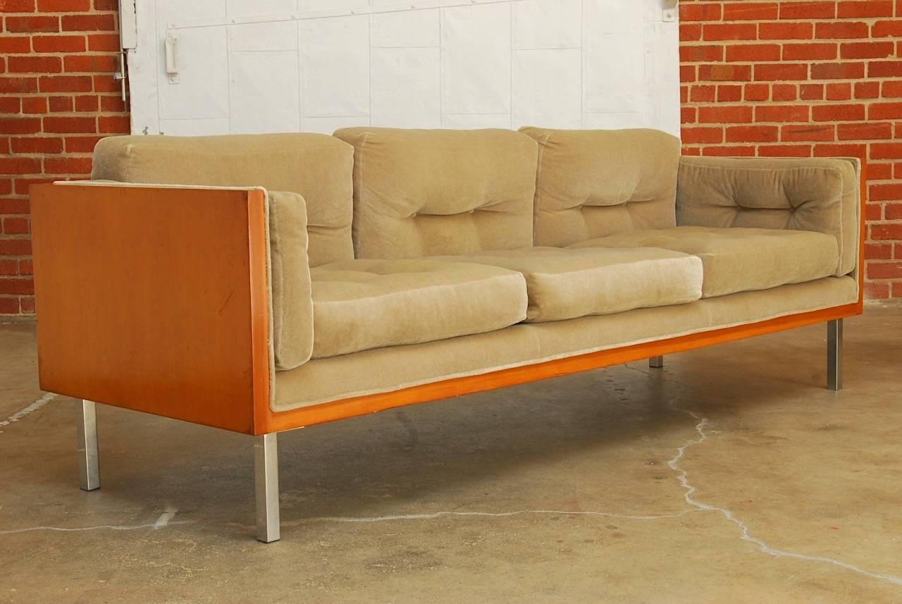 Fabulous Milo Baughman for Thayer Coggin case sofa featuring a beautiful tufted velvet mohair upholstery. Redone in the last 10 years with minor signs of wear and excellent joinery.

Offered by Erin Lane Estate, Oakland, CA.