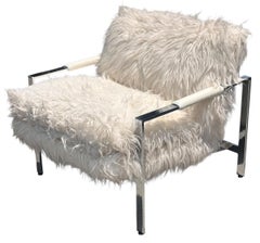 Milo Baughman for Thayer Coggin Chrome and Flokati Faux Fur Lounge Chair