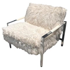 Milo Baughman for Thayer Coggin Chrome and Flokati Faux Fur Lounge Chair