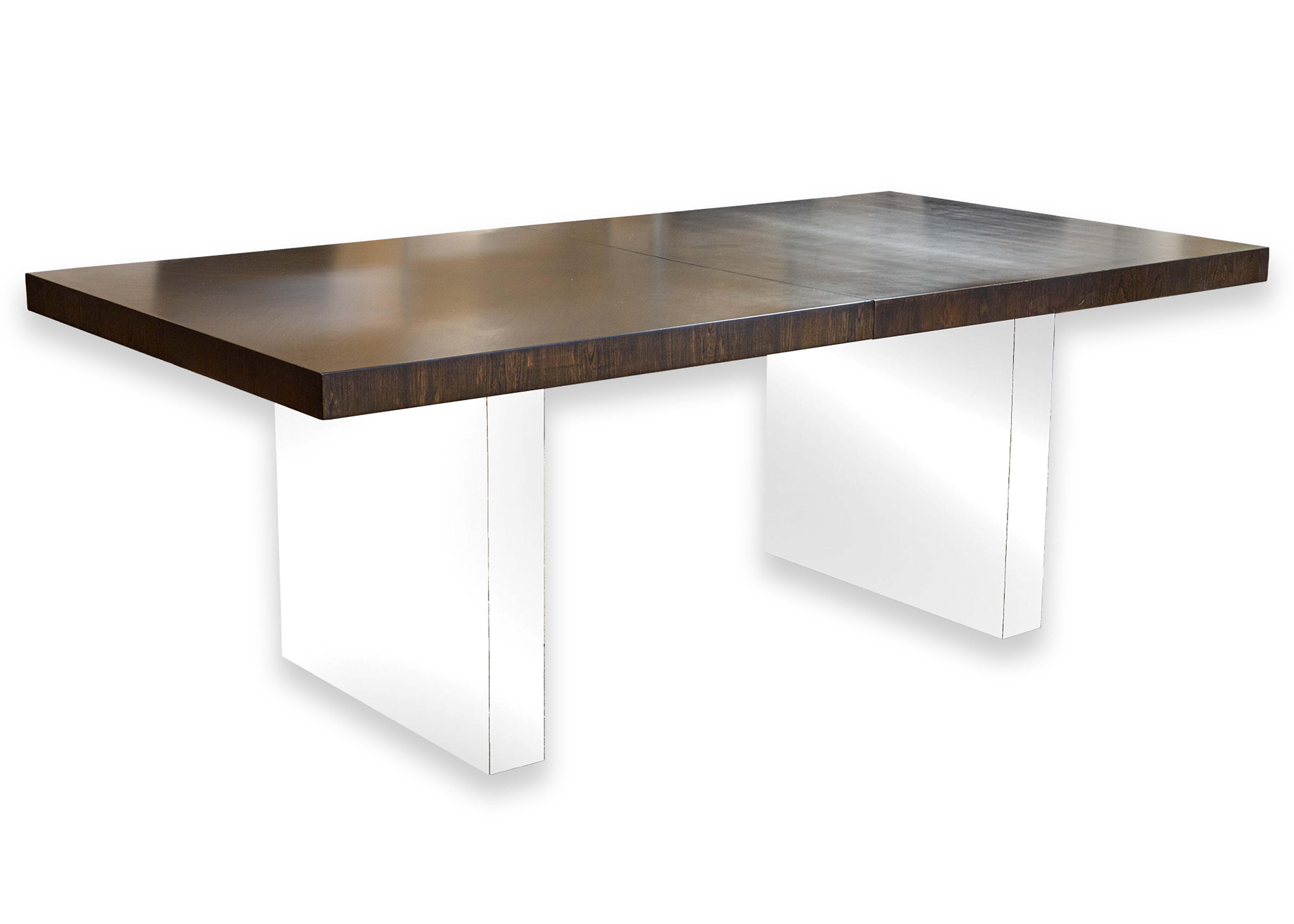 Milo Baughman for Thayer Coggin Chrome Base Dark Wood Dining Table with Leaves 3