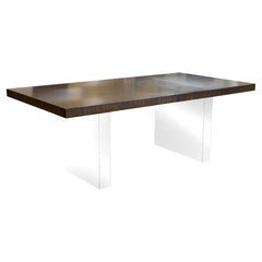 Milo Baughman for Thayer Coggin Chrome Base Dark Wood Dining Table with Leaves