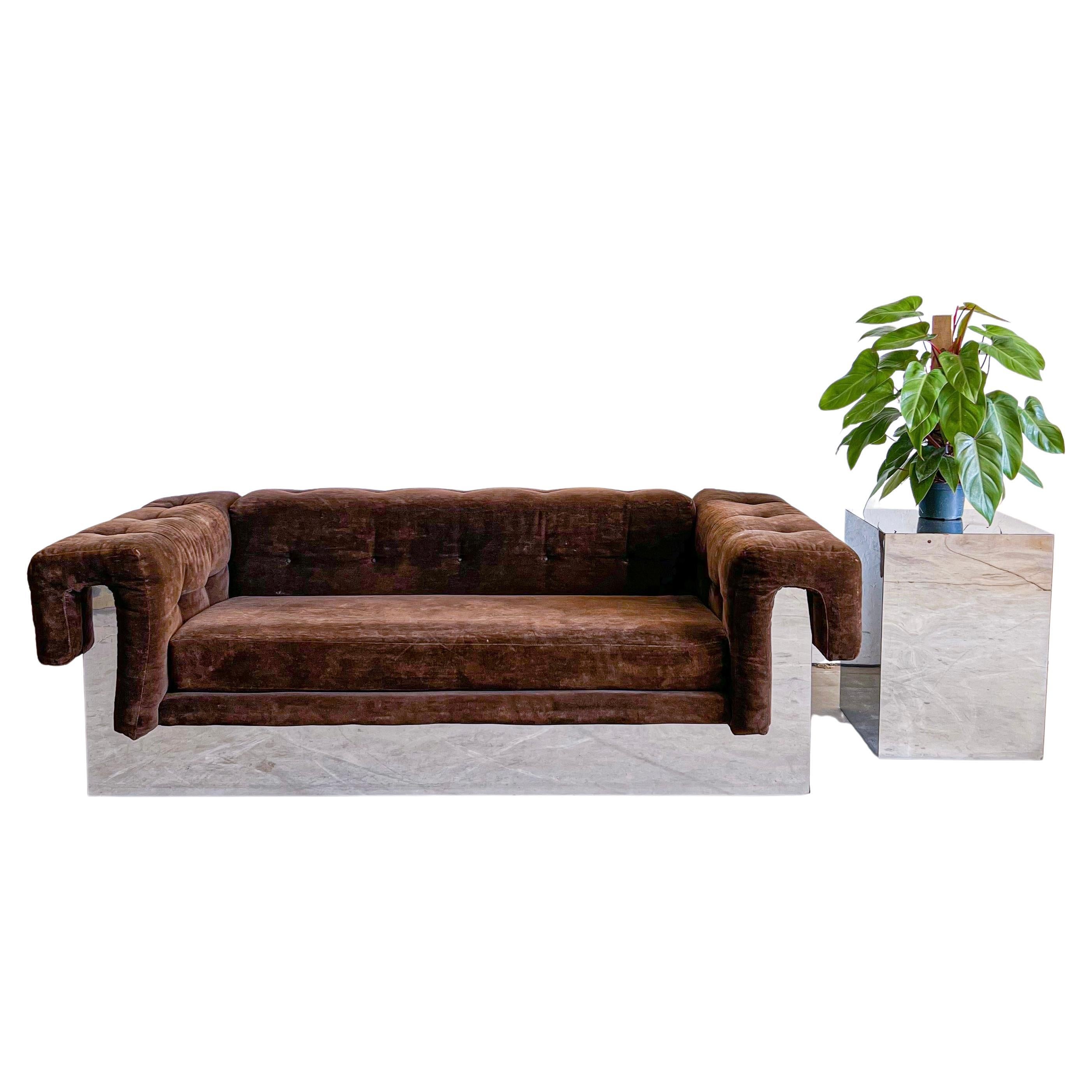 Milo Baughman for Thayer Coggin Chrome Case Sofa, Signed