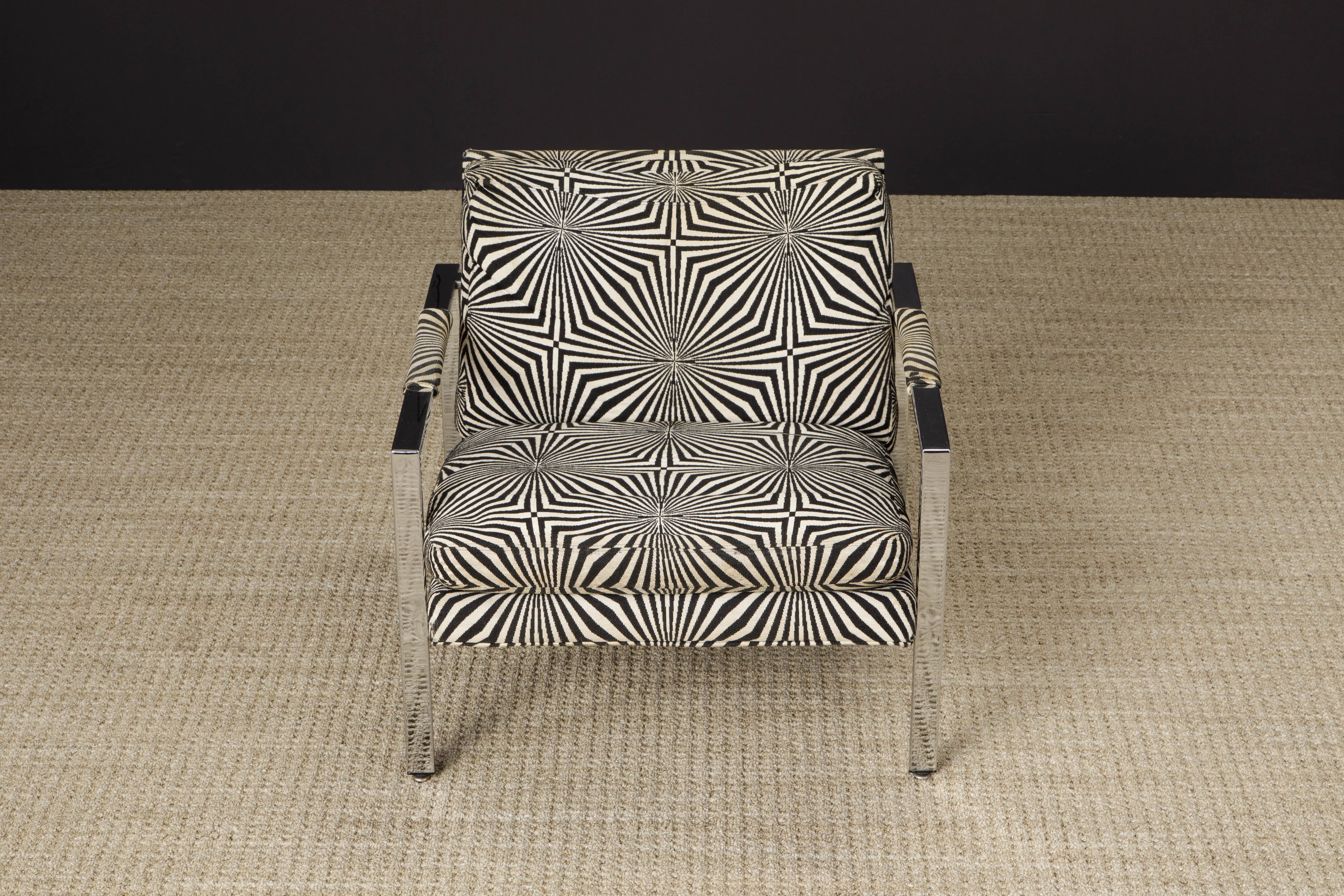 Mid-Century Modern Milo Baughman for Thayer Coggin Chrome Flat-Bar Lounge Chair, c 1966, Signed