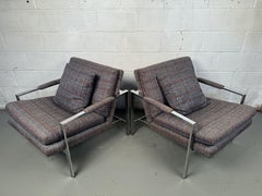 Milo Baughman for Thayer Coggin Chrome Flat Bar Lounge Chairs